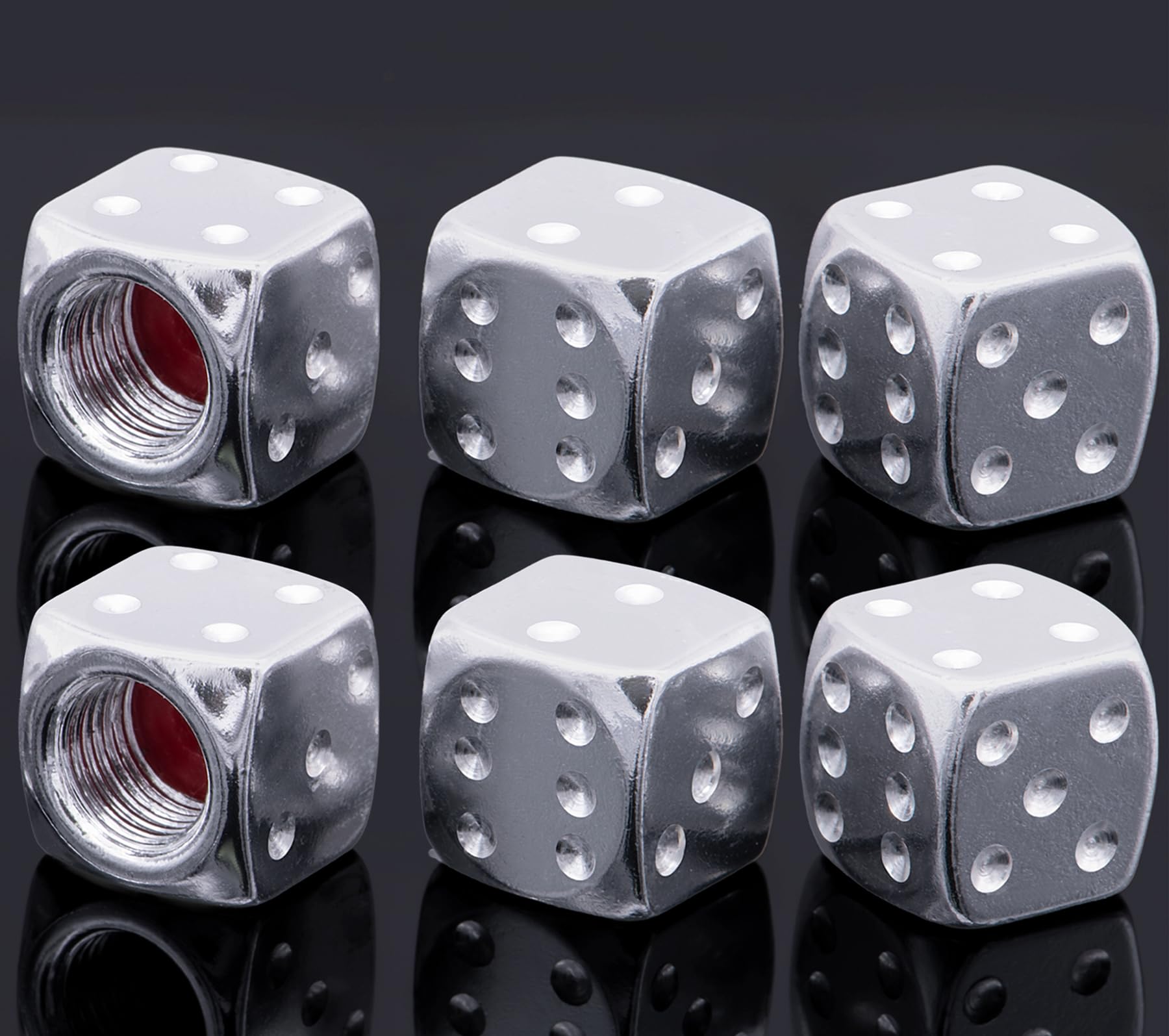 Meajoo 6Pcs Aluminum Dice Tire Valve Stem Caps, Universal Aluminium Alloy Dustproof Tire Valve Stem Covers For Cars, Suv, Trucks