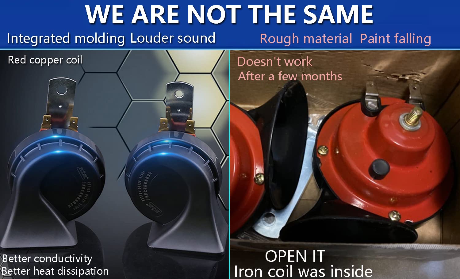 Car Horn, Banhao Motorcycle Horn Loud Truck Train Horns 12V 125Db, Waterproof High Low Tone, Universal Fit, Super Loud For Comme