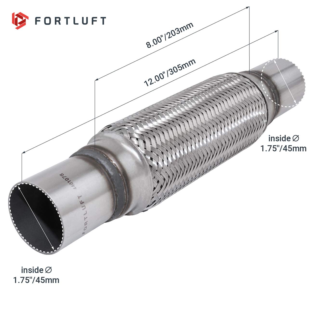 Fortluft Exhaust Flex Pipe (Exhaust Flex Connector With Extension Pipes, 1.75''X8.00''X12.00''/45X203X305Mm)