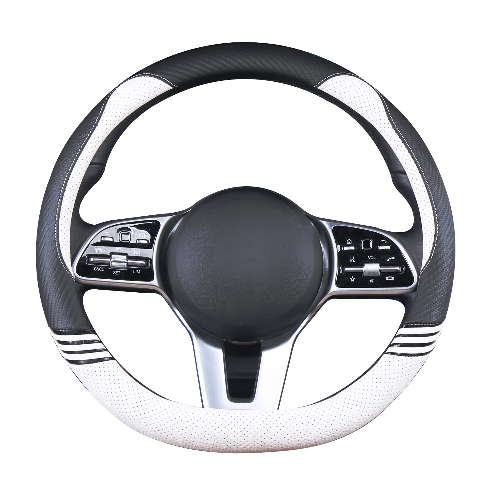 Binsheo Cute Steering Wheel Cover D Shape For Girls Women Universal 15 Inch,Black And White