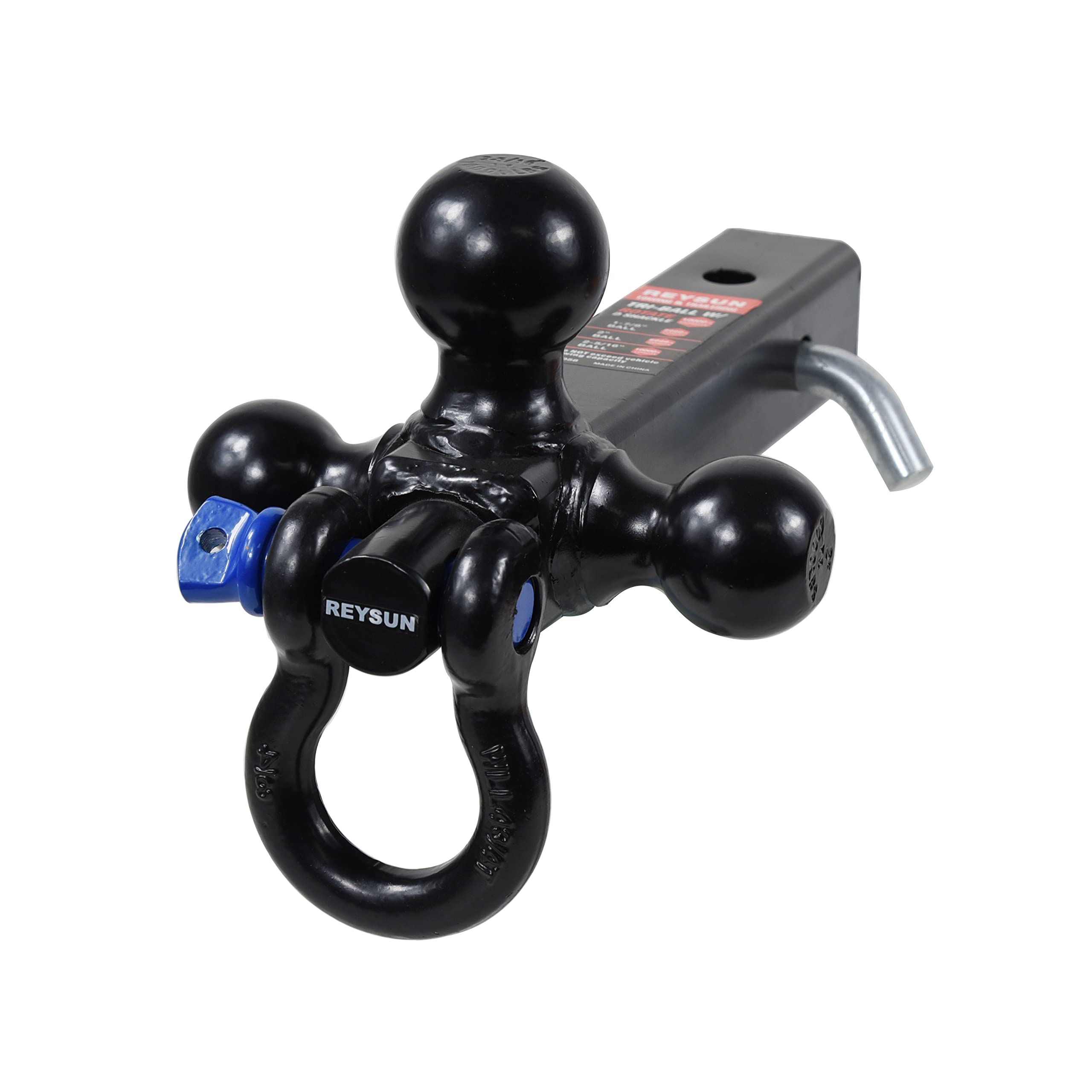 REYSUN 864058HP Trailer Hitch Tri Ball Mount and 360 Swival Tow Shackle, Fits for 2 Inch Receiver, Hitch Pin Included