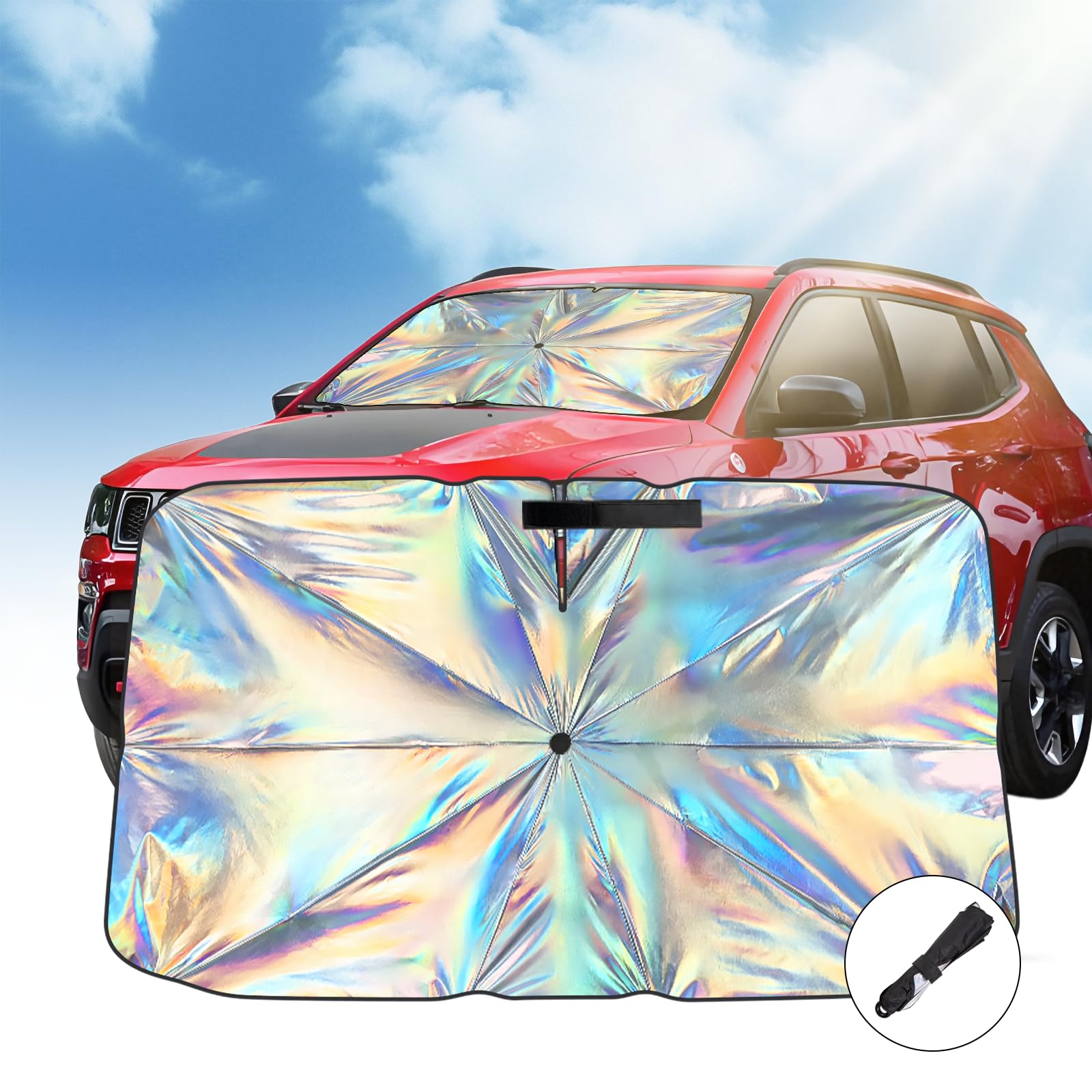 AOKWAY Windshield Sun Shade Umbrella, Foldable Car Sunshade with UV Blocking - Protect Car from Sun Rays & Heat Damage Keep Cool