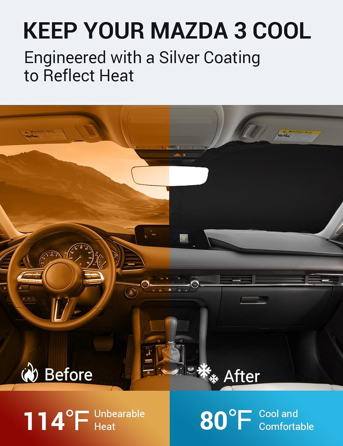 Proadsy 2025 Upgrade Windshield Sun Shade Custom Fit Mazda 3 2019-2023 2024 2025 Mazda3 Hatchback/Sedan Front Sunshade Protector