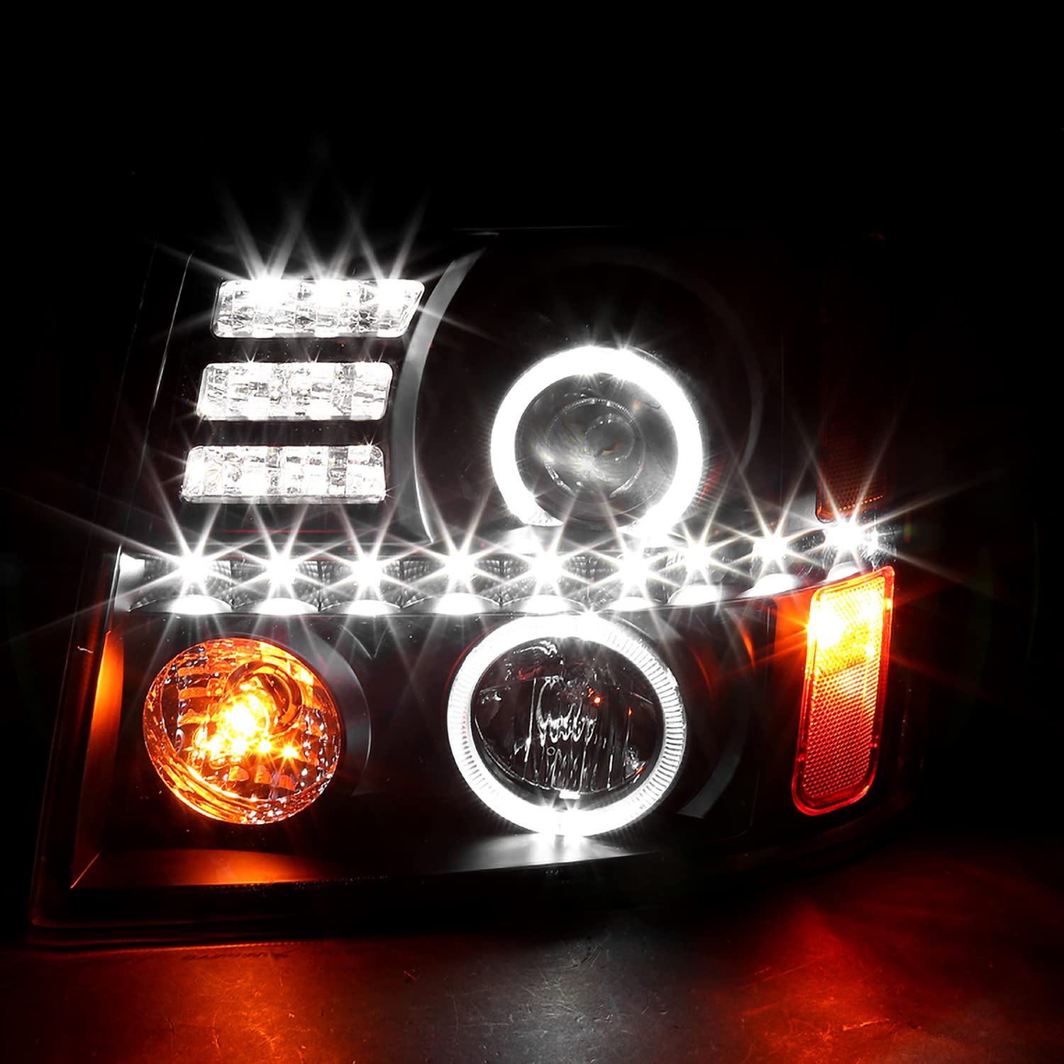 Spec-D Tuning Led Dual Halo Headlights Black Compatible With 2002-2006 Cadillac Escalade All, Left + Right Pair Headlamps Assembly