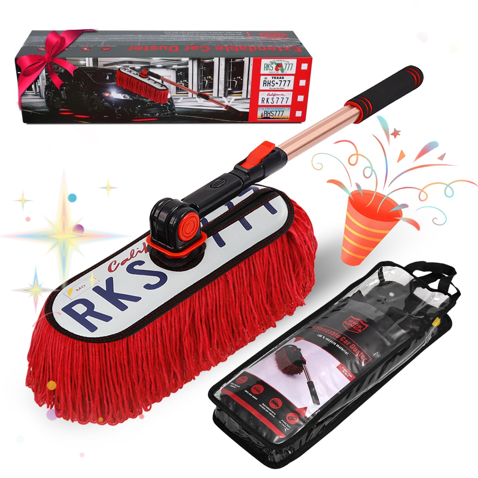RIDE KINGS Auto Duster Extendable Handle, Car Exterior Scratch Free, Car Brush Kit for Truck SUV RV Motorcycle, Cleaning No Lint