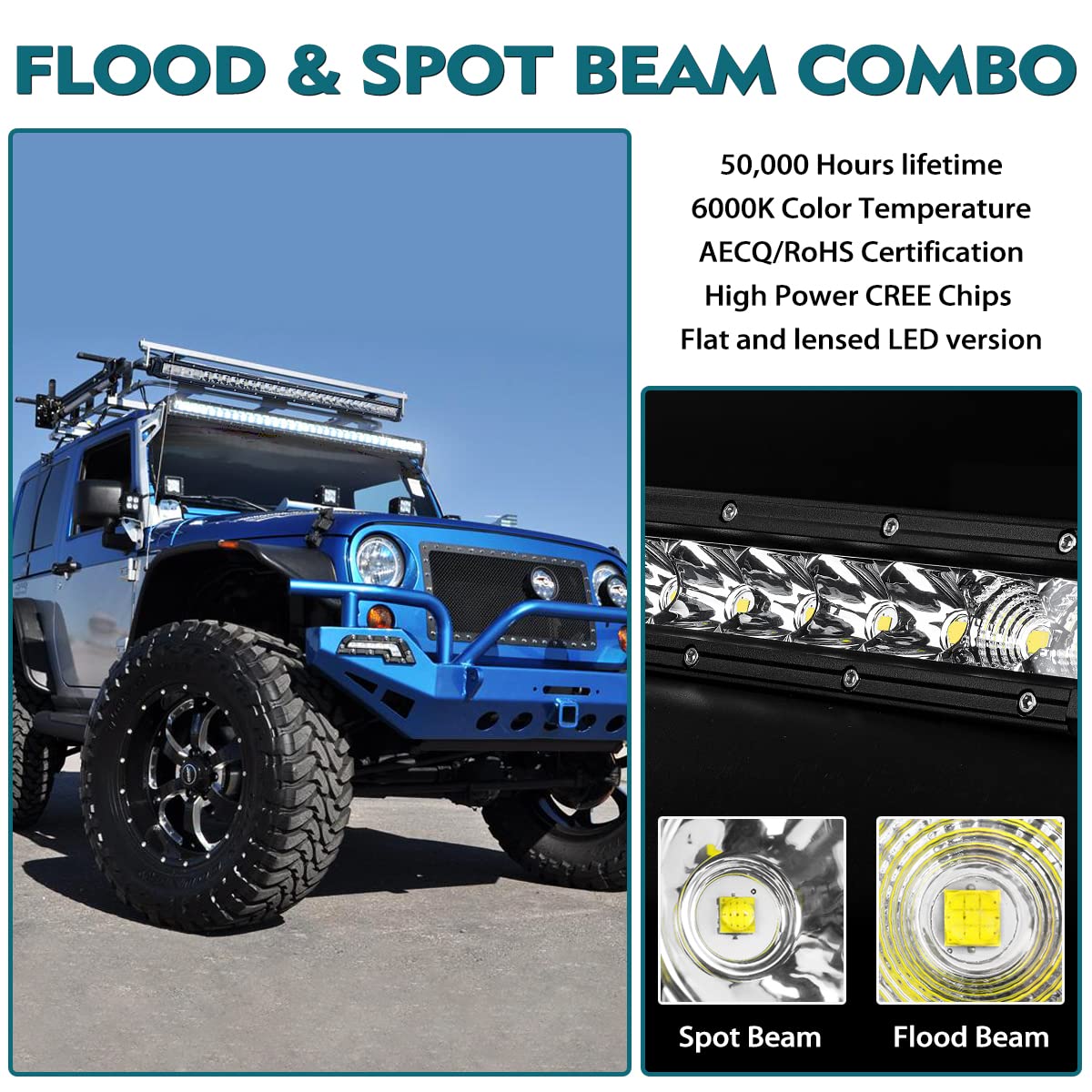 Rigidhorse 42 Inch Led Light Bar Single Row Flood & Spot Beam Combo 40000Lm Off Road Led Light Bar Driving Light For Pickup Suv