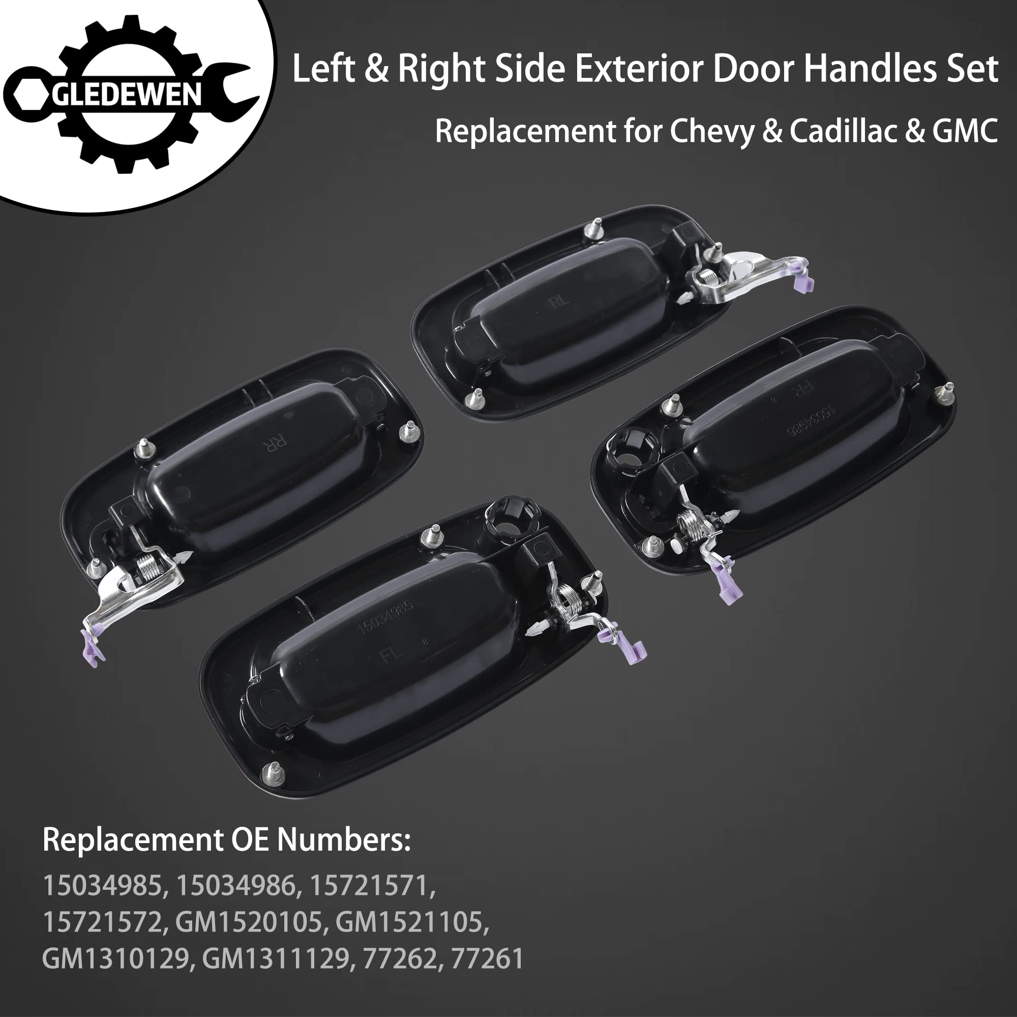 Exterior Door Handle Set, Compatible With 1999-2007 Chevy Silverado Suburban Tahoe Avalanche, Gmc Sierra Yukon, Cadillac Escalade, Front & Rear Left Driver & Right Passenger | 15034986 15721571 77262