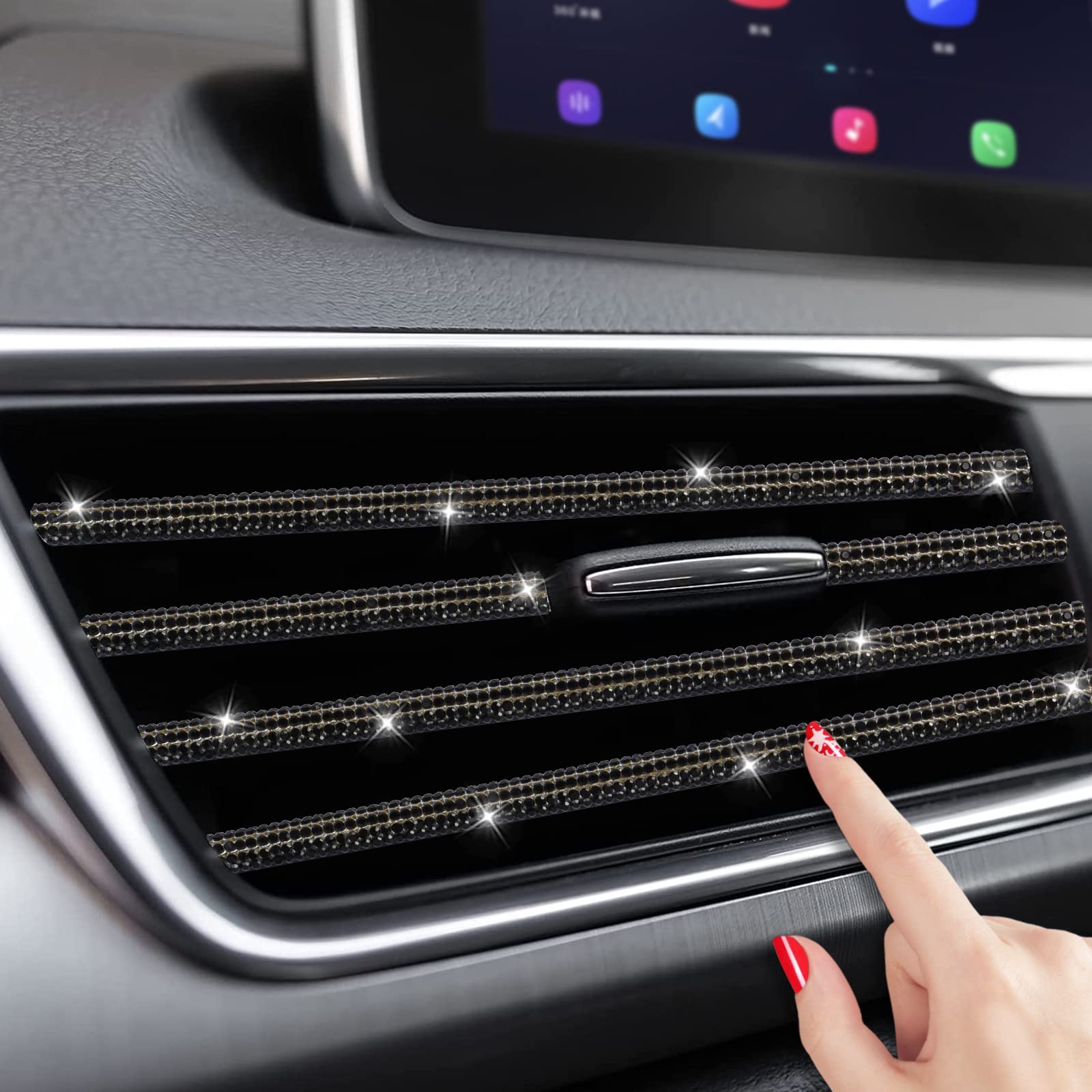 Insauto 10Pcs Bling Car Accessories, Rhinestone Bling Air Conditioner Decoration Strip (Black)