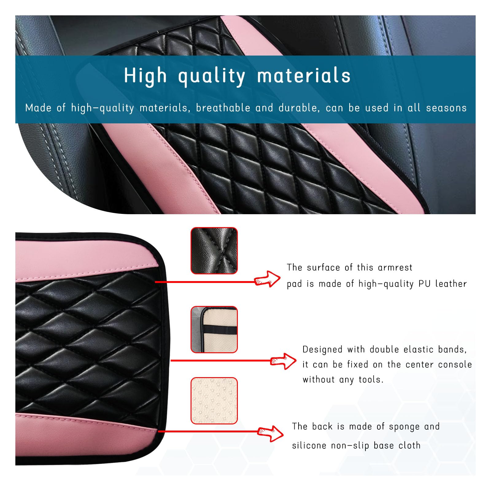 Dickno Car Center Console Cushion Pad, Universal Leather Waterproof Armrest Seat Box Cover, Comfortable Auto Armrest Cover Prote