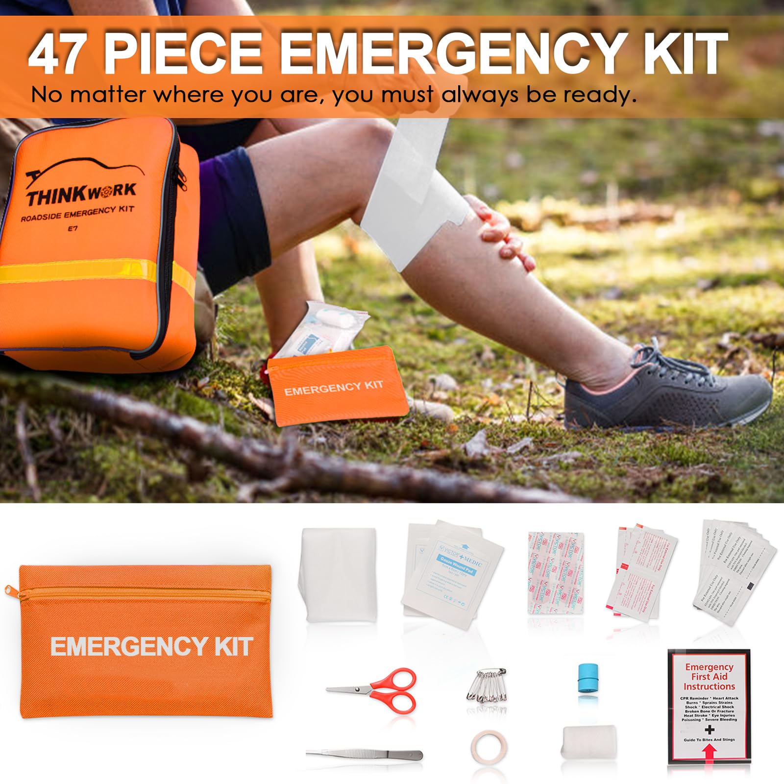 Thinkwork Car Emergency Kit For Teen Boy And Men'S Gifts, Orange Emergency Roadside Assistance Kit With Digital Air Compressor,