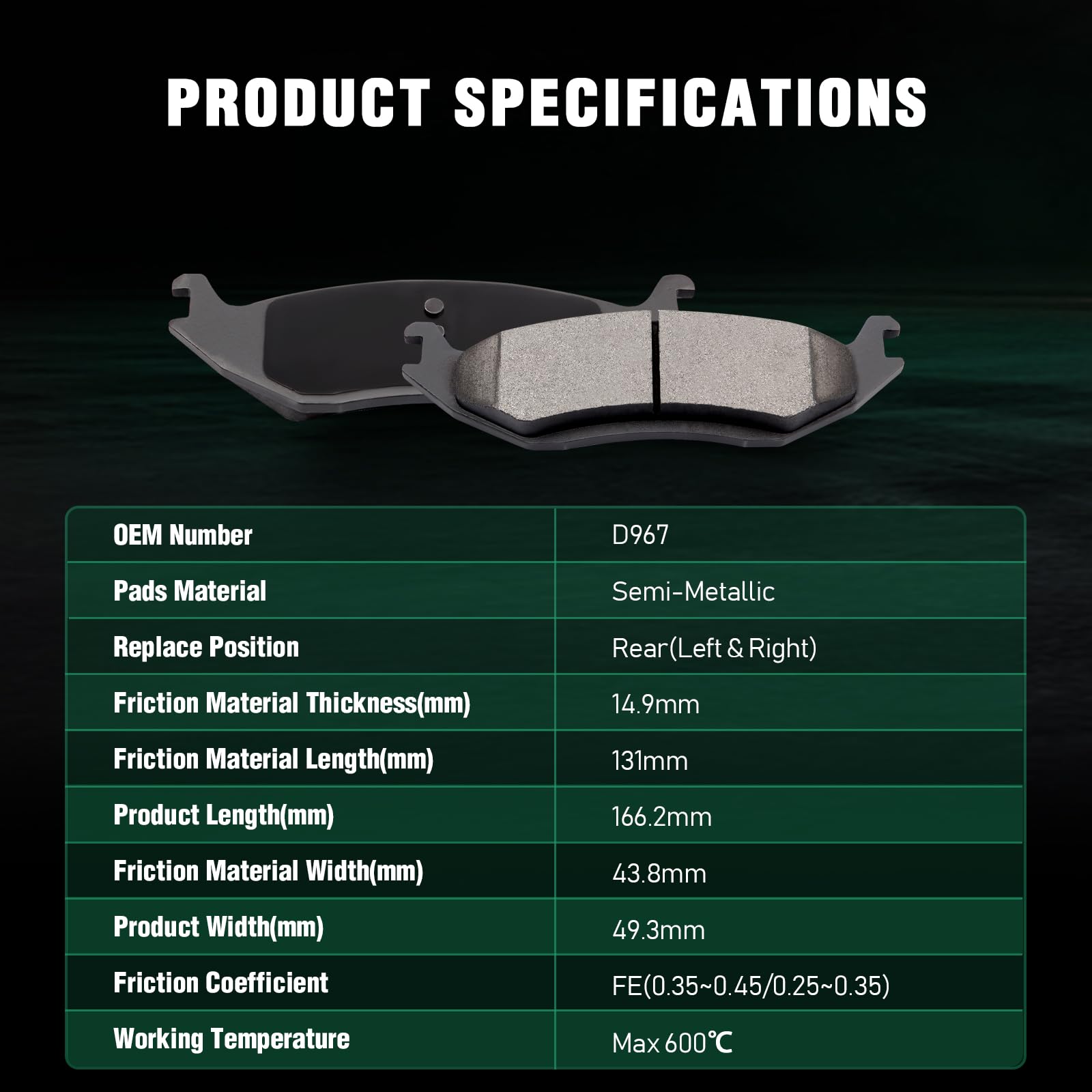 Automuto D967 & D1084 Ceramic Front Rear Brake Pads Set Fit For 07 08 09 For Chrysler Aspen, 07 08 09 For Dodge Durango, 06 07 0