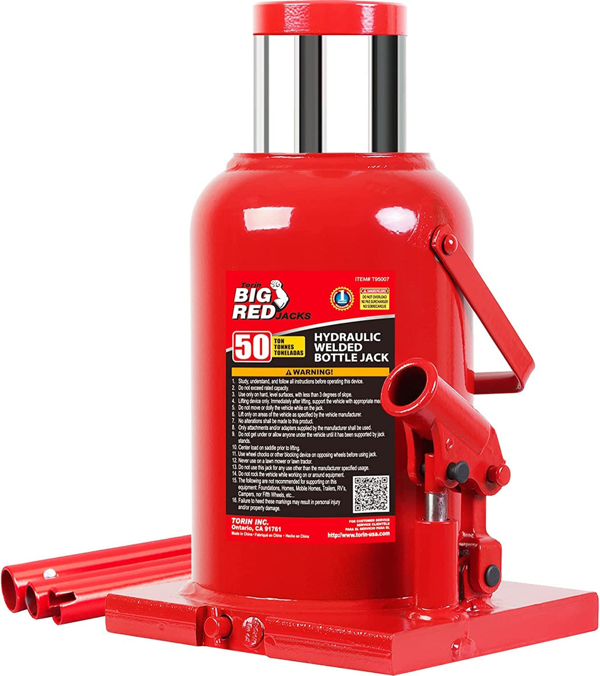 Big Red 50 Ton (100,000 Lbs) Torin Welded Hydraulic Car Bottle Jack For Auto Repair And House Lift, Red, Tam95007