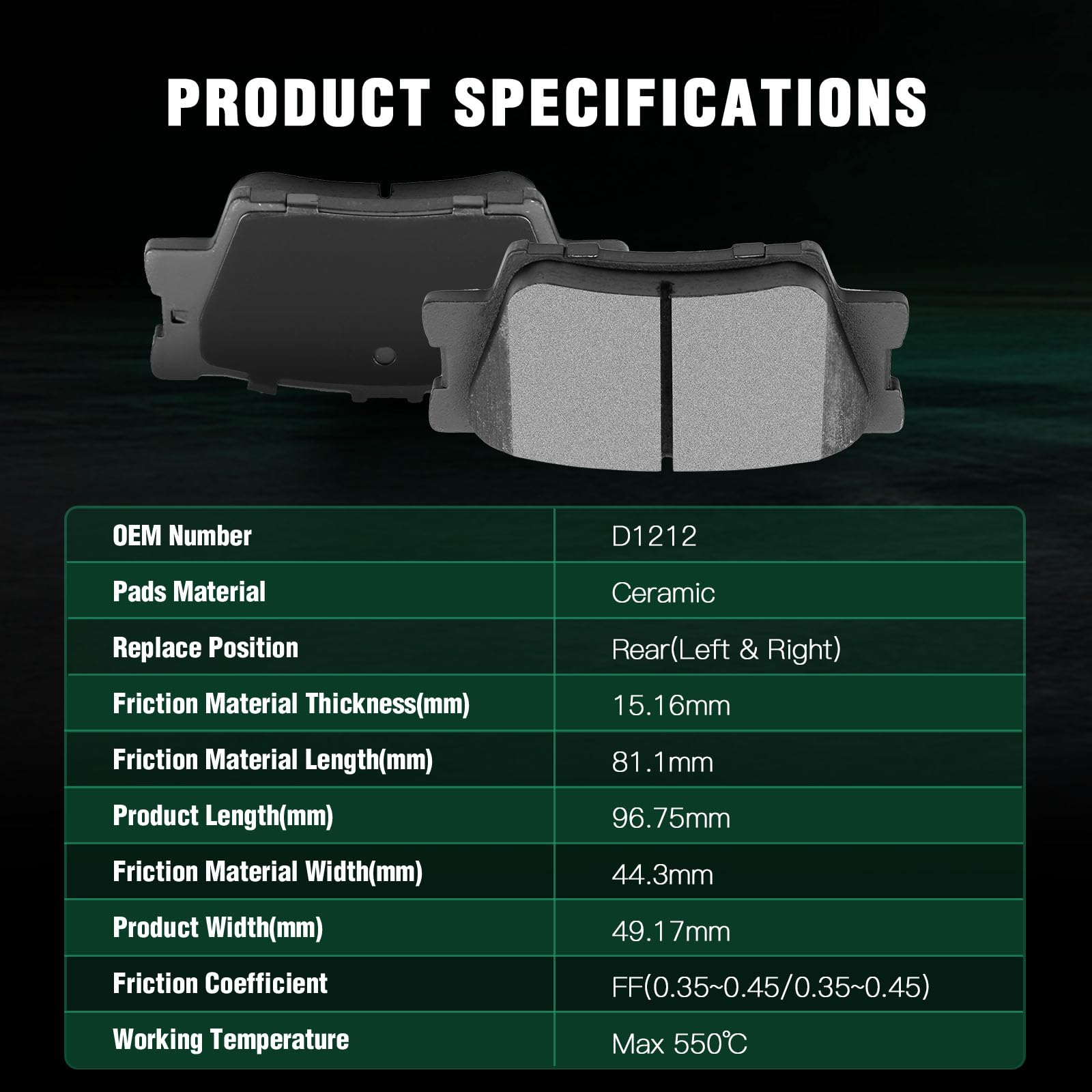 Automuto 8Pcs Front & Rear Ceramic Disc Brake Pads Set D1212 D1222 For Lexus Es350 2007-2018,For Toyota Avalon 2008-2018,For Toy