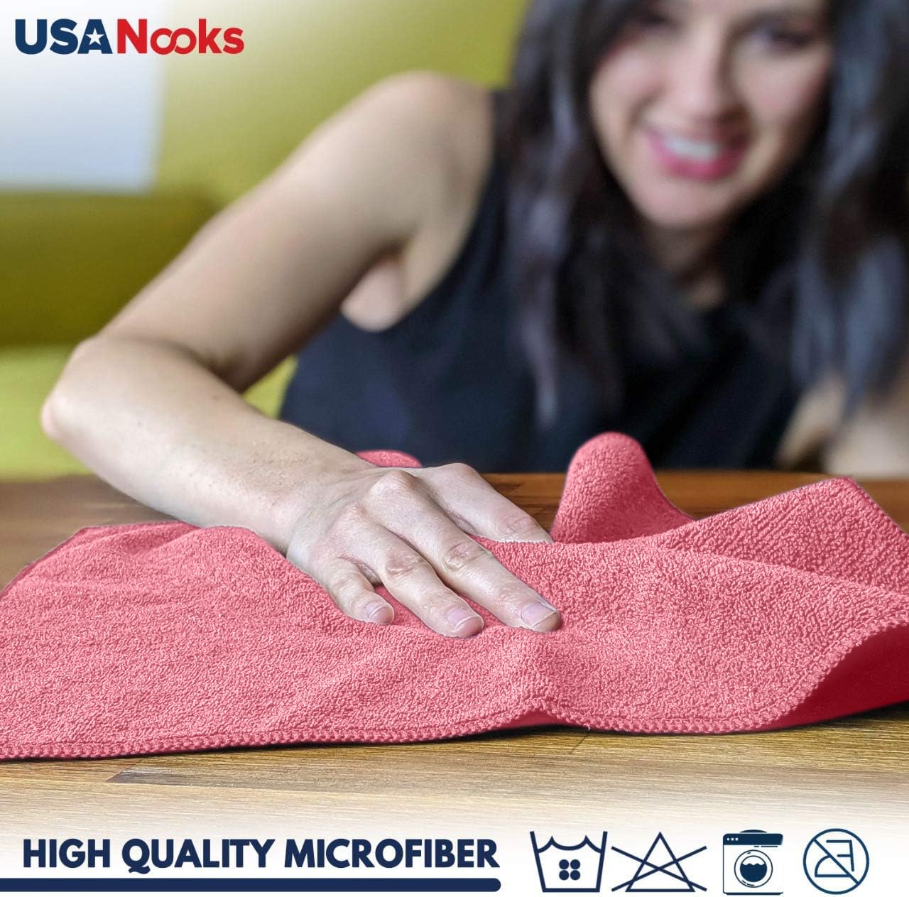 Usanooks Microfiber Cleaning Cloth Light Pink - 12 Pcs 12.5''X12.5'' - High Performance - 1200 Washes, Ultra Absorbent Towels We