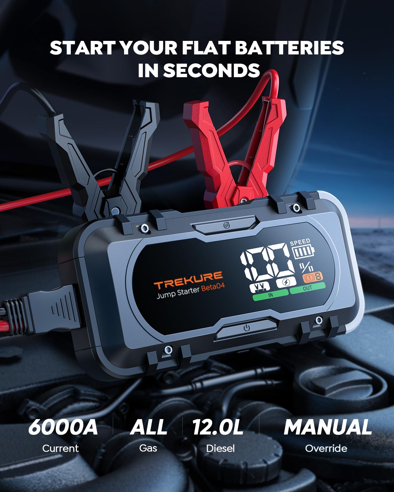 Trekure Car Jump Starter 6000A 8-In-1 65W Charging Car Battery Jump Starter Battery Pack (All Gas/10L Diesel) Jump Box Car Batte
