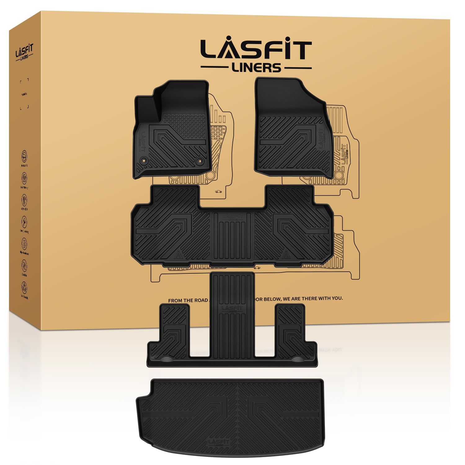Lasfit Floor Mats & Cargo Liner For Chevrolet Chevy Traverse 2018-2023/Traverse Limited 2024 7 Seats (Fit 2Nd Row Bucket Seats),
