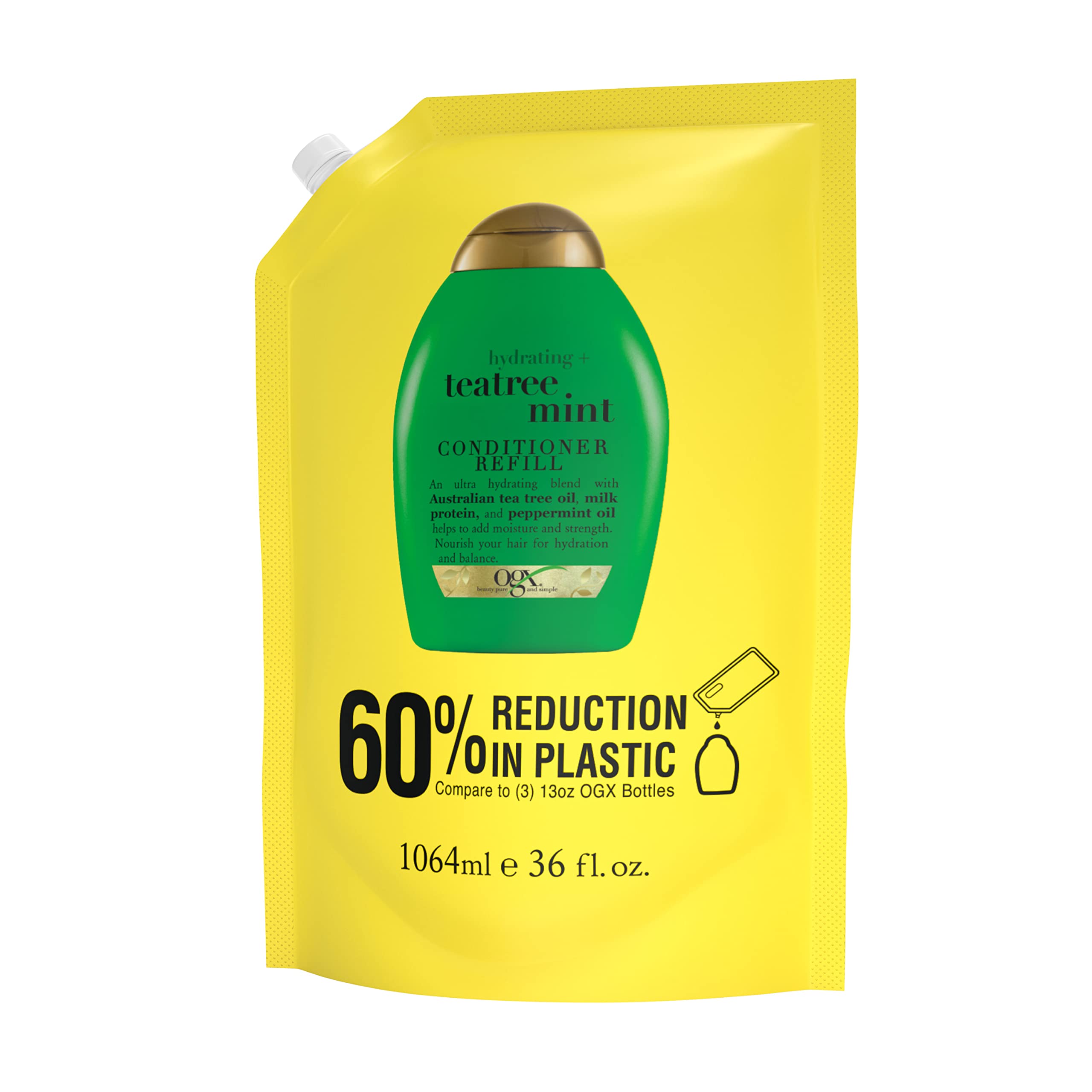 OGX Hydrating + Teatree Mint Conditioner Refill Pouch for Strong Healthy-Looking Hair  36 Fl Oz-New