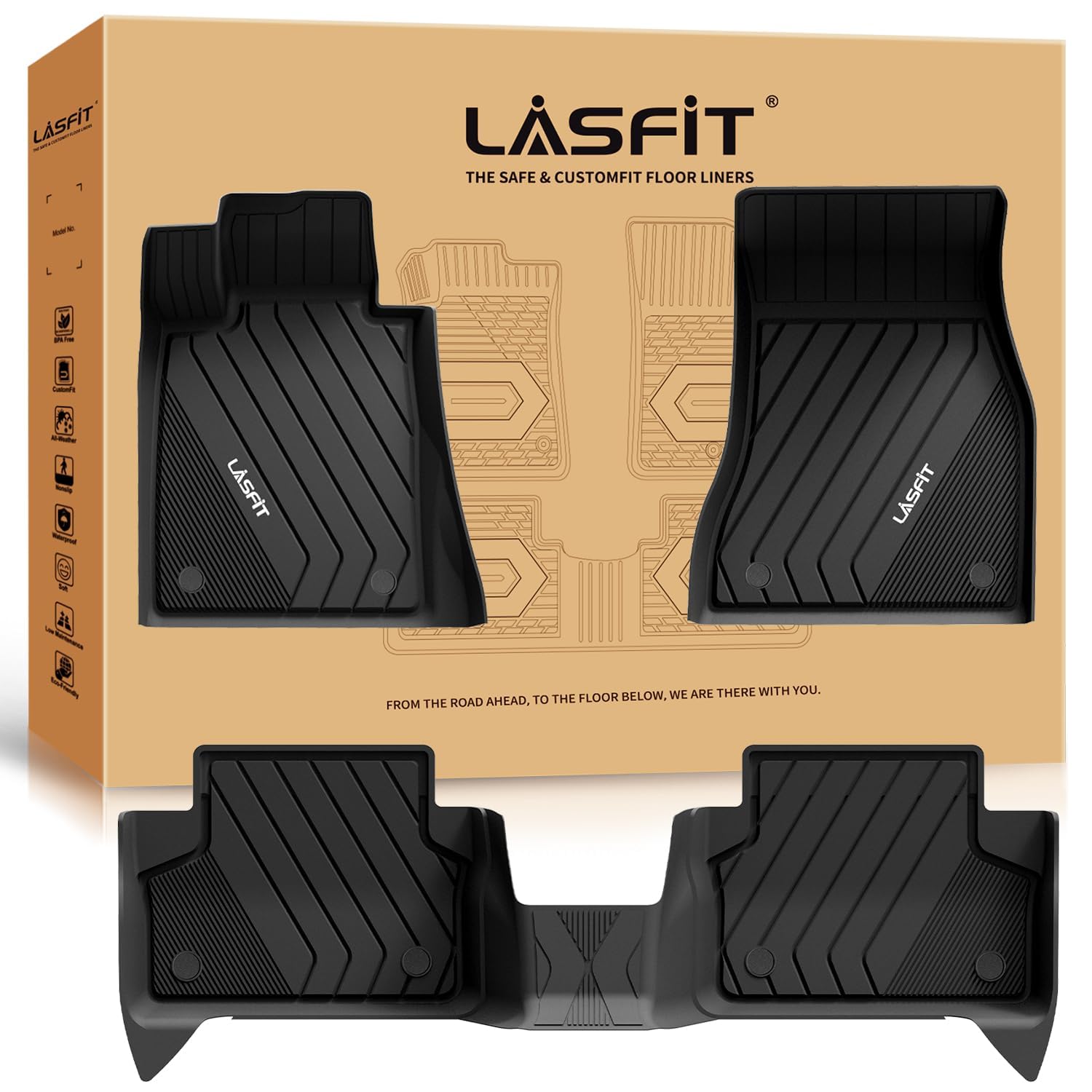 Lasfit Floor Mats For Bmw 5 Series G30 2017-2023, Custom Fit Tpe All Weather Car Liners 1St & 2Nd Row Mat For Bmw 530I, 530E, 54