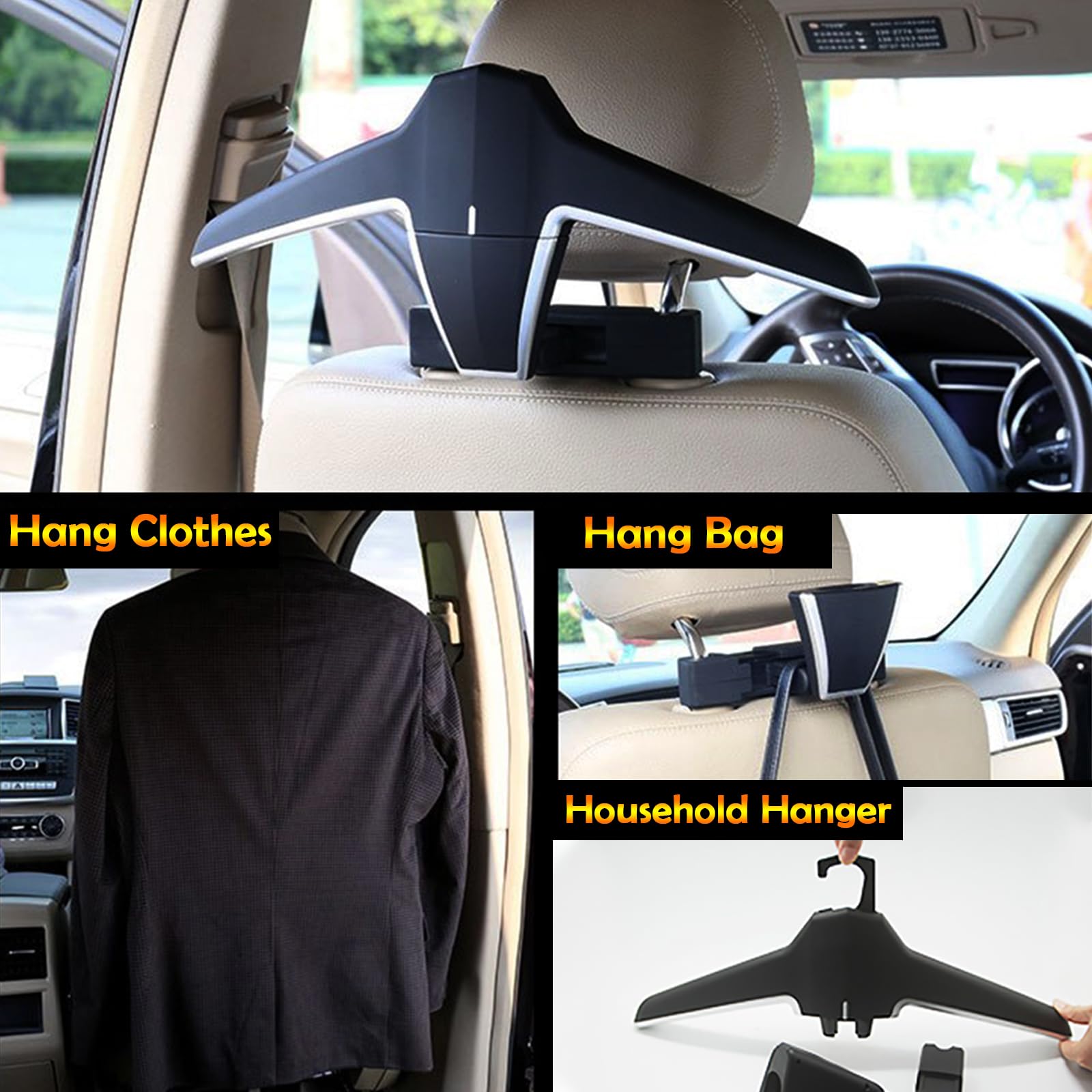 Engync Car Back Seat Headrest Hanger With 6 Car Hooks For Coat, Jacket, Suit, Clothes, Purse, Handbag, Grocery Bags - Multi-Purp