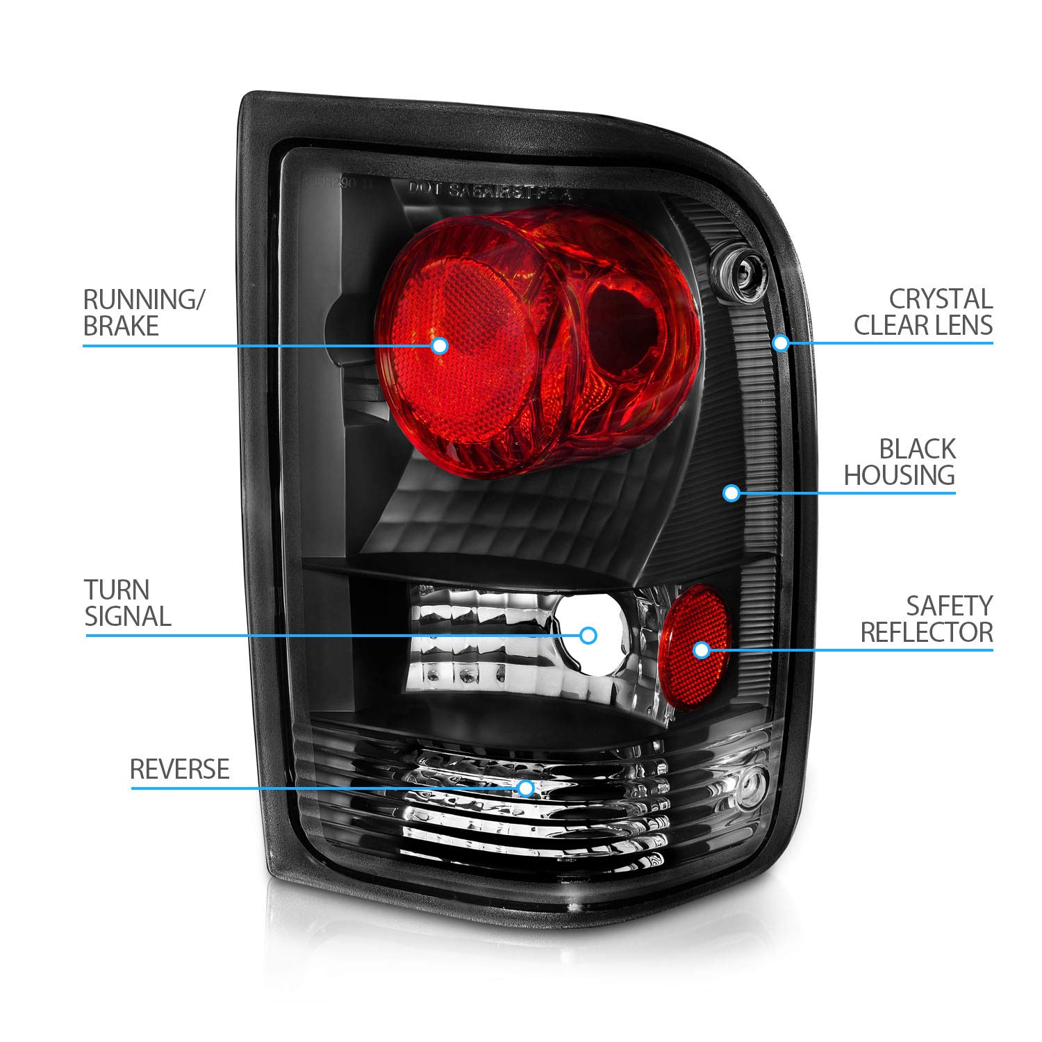 Amerilite For 1993-1997 Ford Ranger Black Jdm Replacement Brake Tail Lights Assembly Set - Passenger And Driver Side