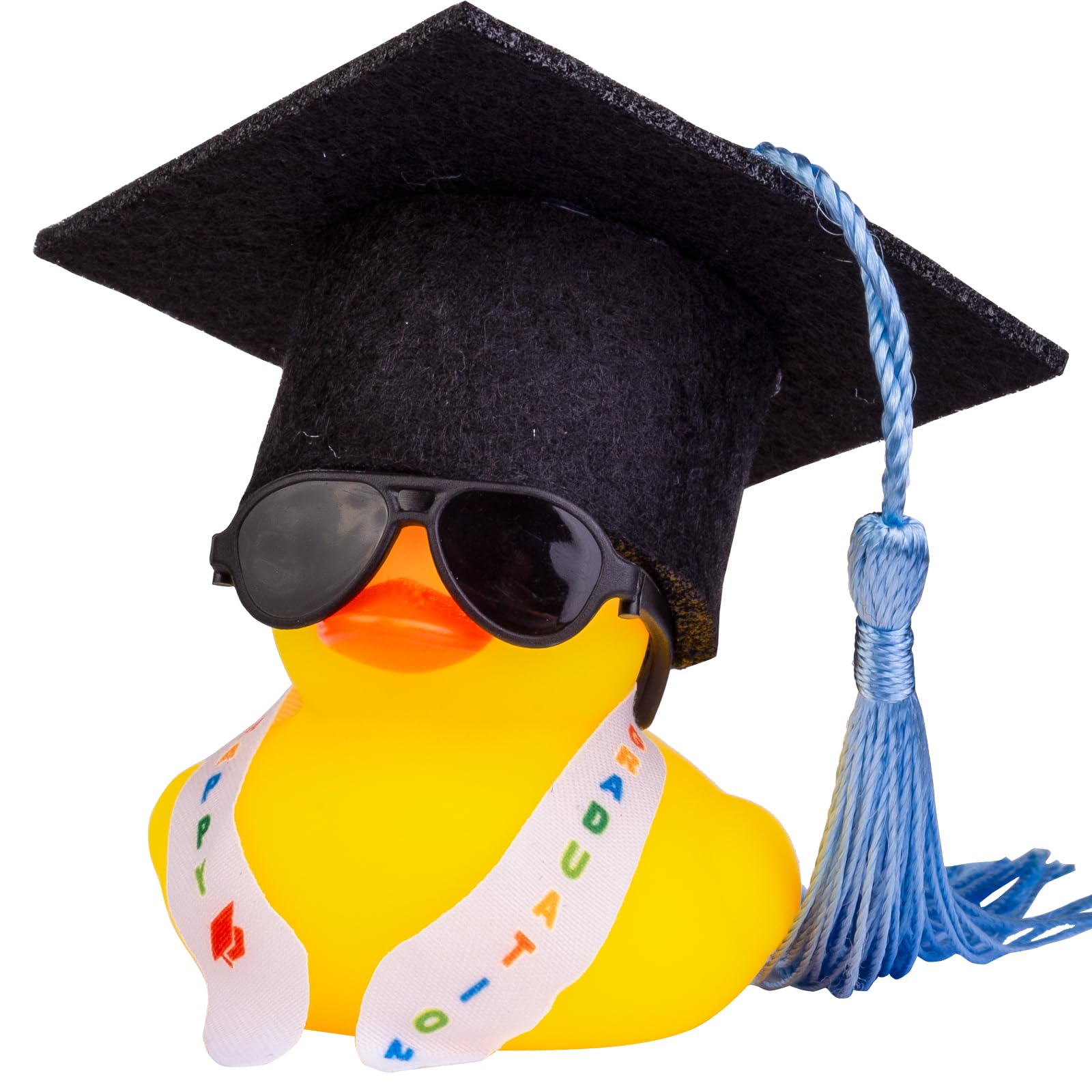 CoFuBcad Graduation Duck Car Ornament, Rubber Duck Car Dashboard Decor with Mini Graduation Hat Sash Sunglasses