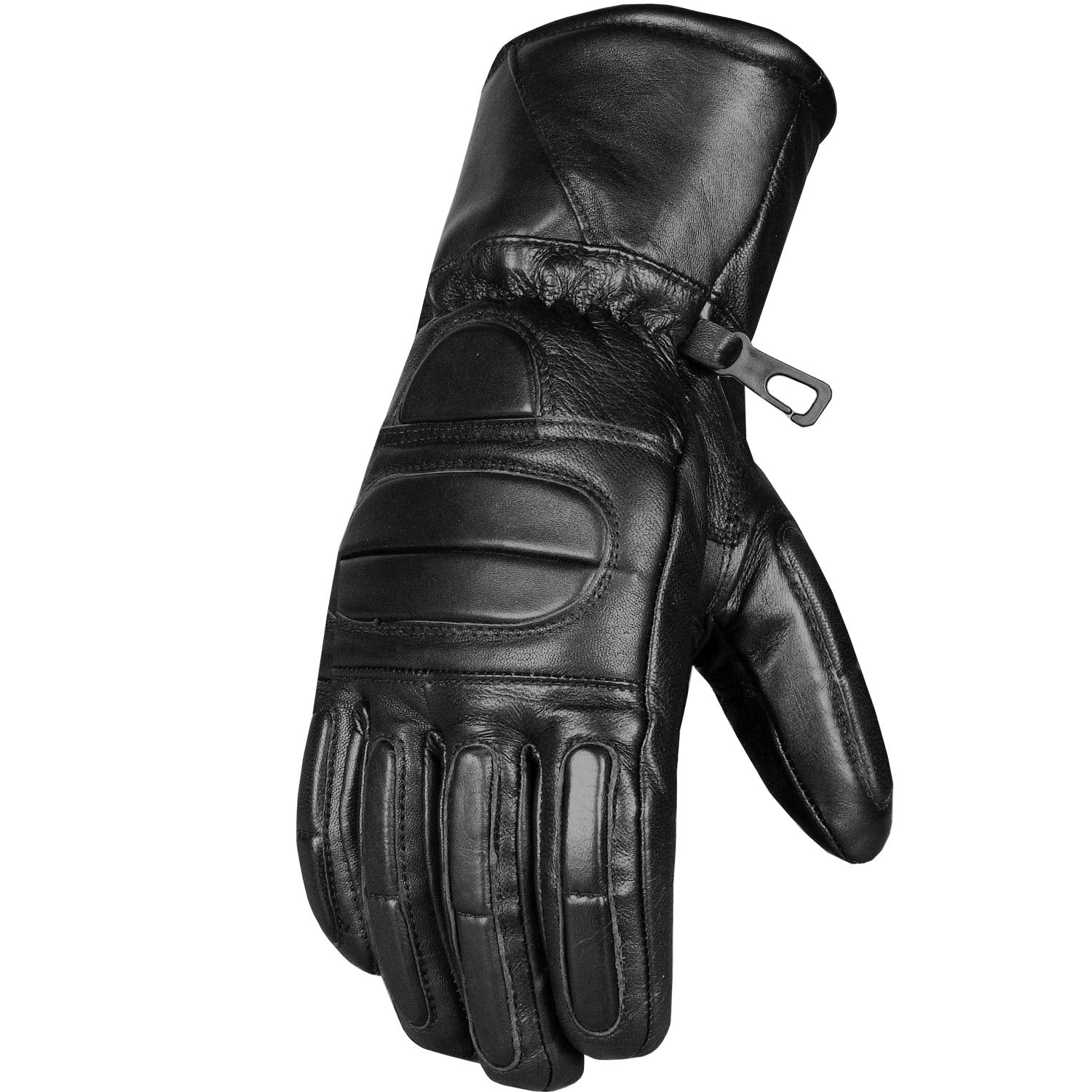 Men’S Winter Gauntlet Motorcycle Gloves, 100% Natural Sheep Leather, Thinsulate Thermal Heated Lining, Full Windproof Cold Weather Water Resistant, Reinforced Warm Biker Driving Glove Black L