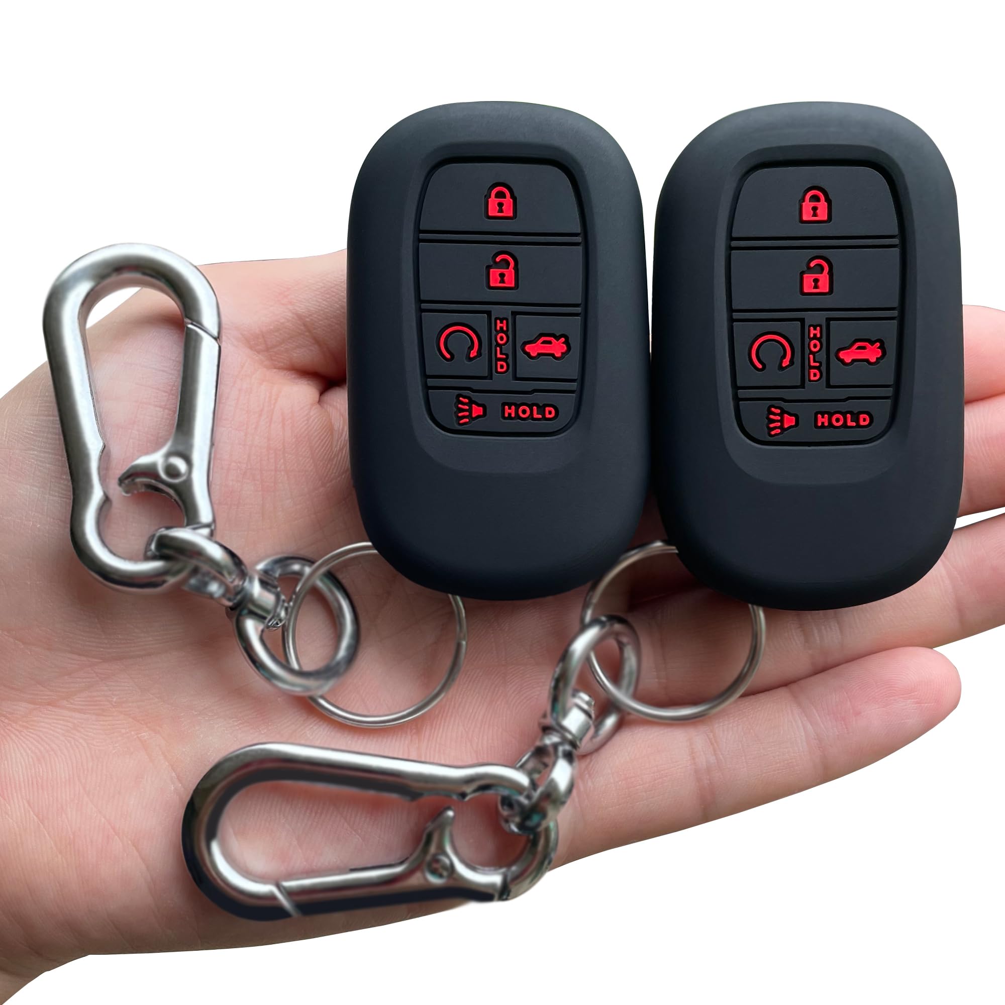 Tandrive Key Fob Cover For (5 Buttons) Honda 2022 2023 2024 2025 Civic Accord Hr-V Pilot Cr-V, Silicone, 2-Pack, Red Button, Bla