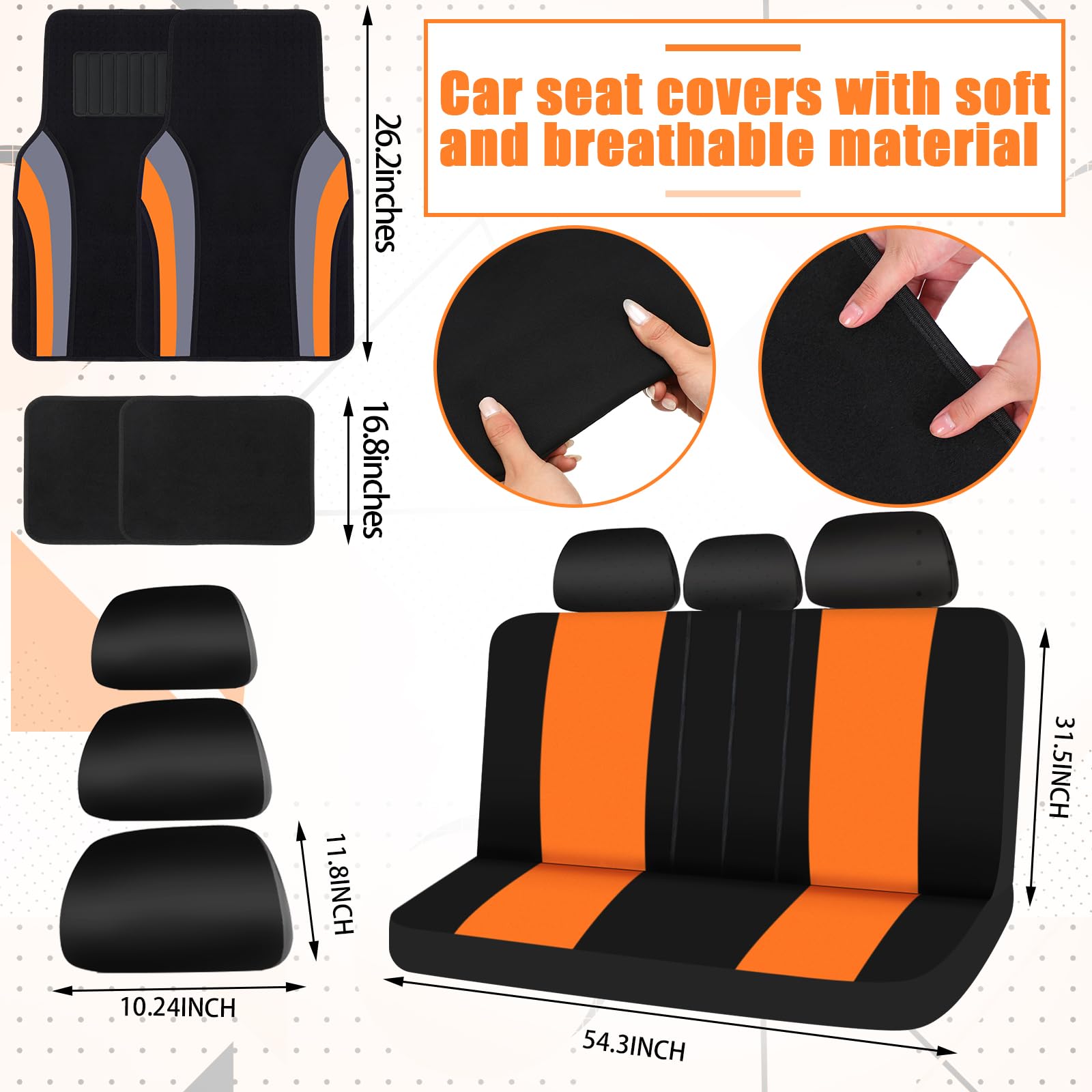 Fabbay 21 Pcs Car Seat Covers Full Set Car Floor Mats Steering Wheel Cover Armrest Seat Belt Pad Seatbelt Cup Mats Emblem Ring S