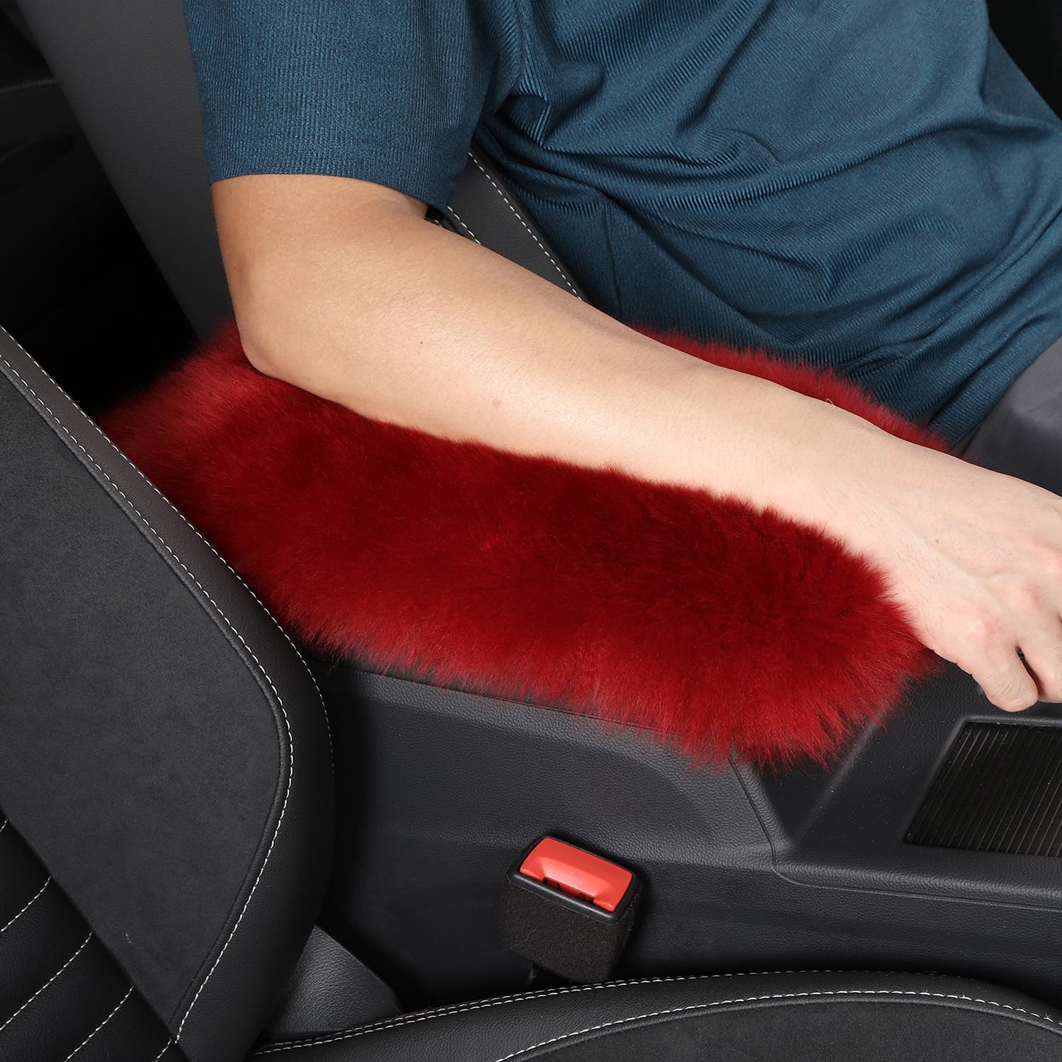 Forala Auto Center Console Pad Furry Sheepskin Wool Car Armrest Seat Box Cover Protector Universal Fit (W-Wine Red)