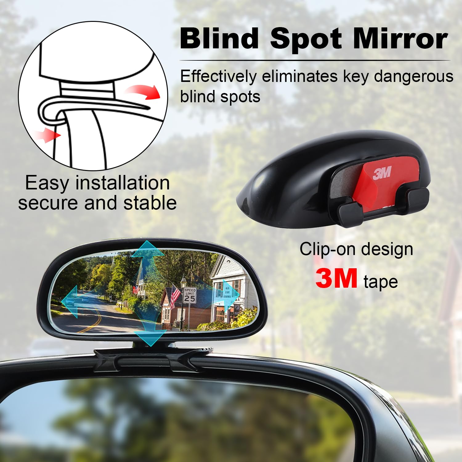 Livtee Blind Spot Mirror, Hd Glass Frameless Convex Rear View Mirrors Exterior Accessories With Wide Angle Adjustable Stick For