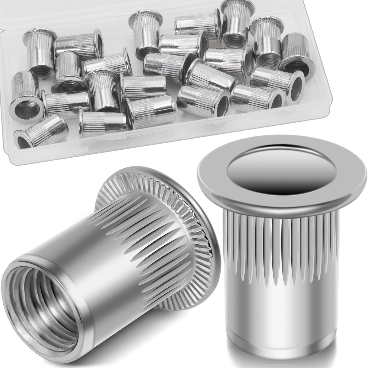 Vifmy 21Pcs M10 Rivet Nuts, 304 Stainless Steel Flat Head Rivnut Threaded Insert Nutsert