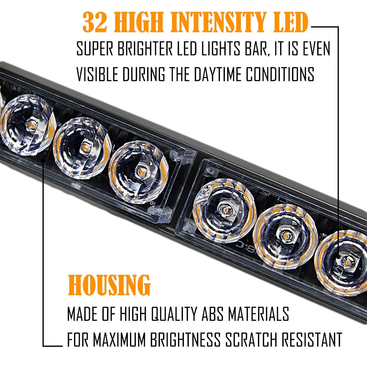 Amber/Blue Emergency Strobe Light Bar 36 In 13 Flash Patterns Traffic Advisor Warning Hazard Windshield Safety Lights Bar With C