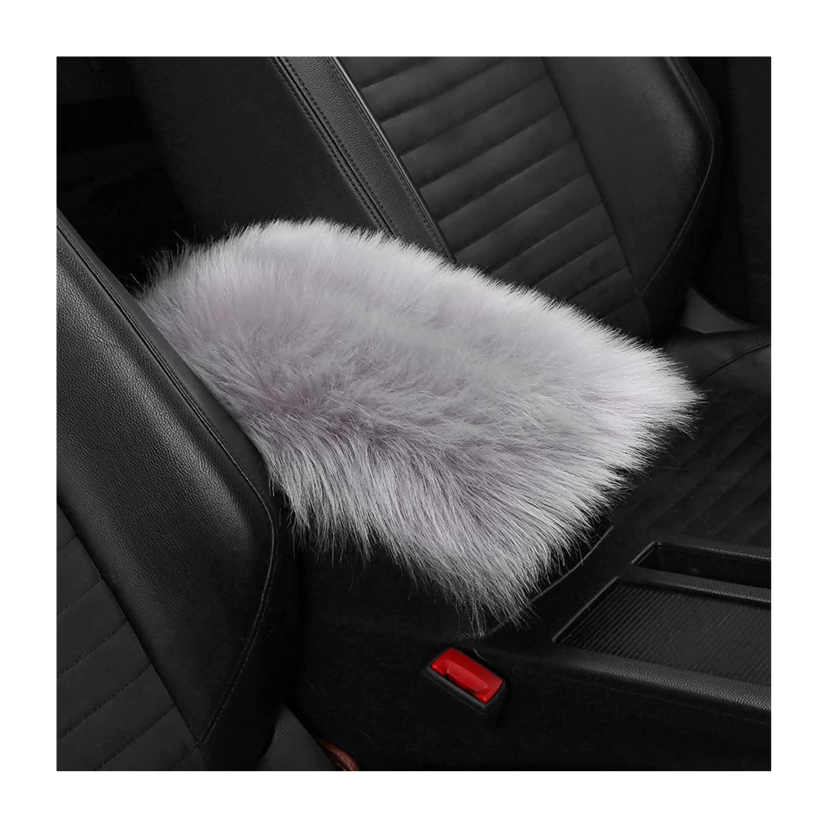 Furry Auto Center Console Cover Pad, 11.8'X7.8' Soft Sheepskin Wool Armrest Cushion, Fluffy Vehicle Armrest Seat Box Protector Warm In Winter, Car Interior Accessories For Women And Men (Gray)