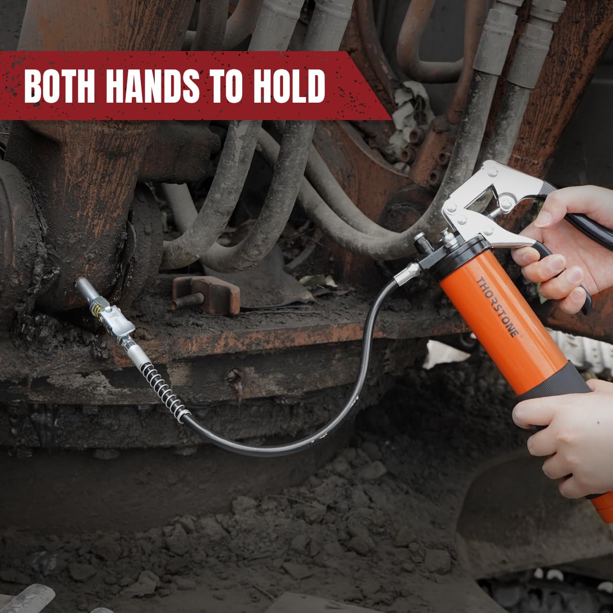 Thorstone Grease Gun Kit, 7000PSI Heavy Duty Pistol Grip Grease Guns Set| 14oz Load Capacity |18'' Spring Flex Hose|1 Lock Coupl