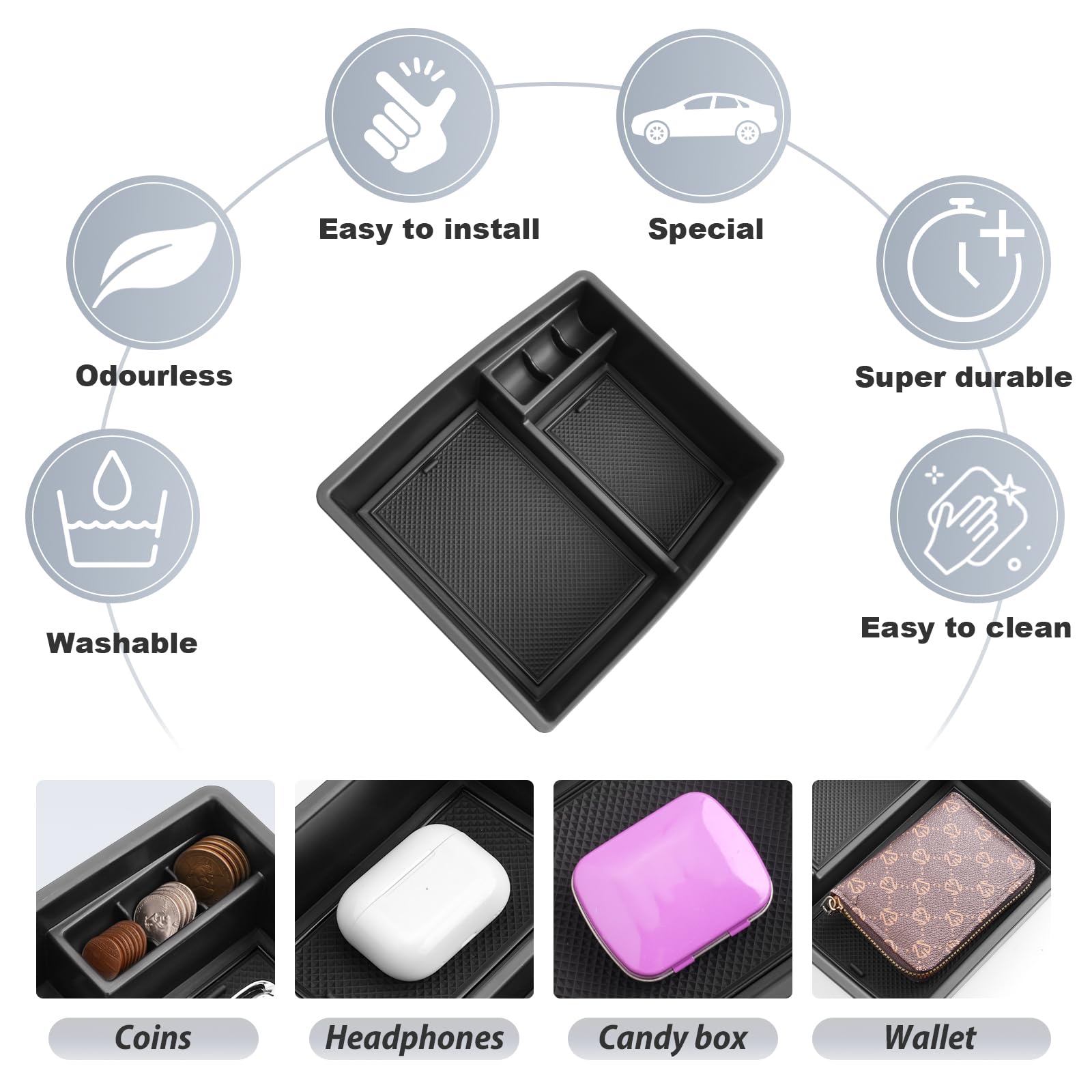 Sktu For 2024 2025 Toyota Tacoma Center Console Organizer 2024 2025 Tacoma (Sr/Sr5/Trd/Limited/Trailhunter/Trd Pro) Console Tray Toyota Tacoma 2024 2025 Accessories With Coin Holder (Black)