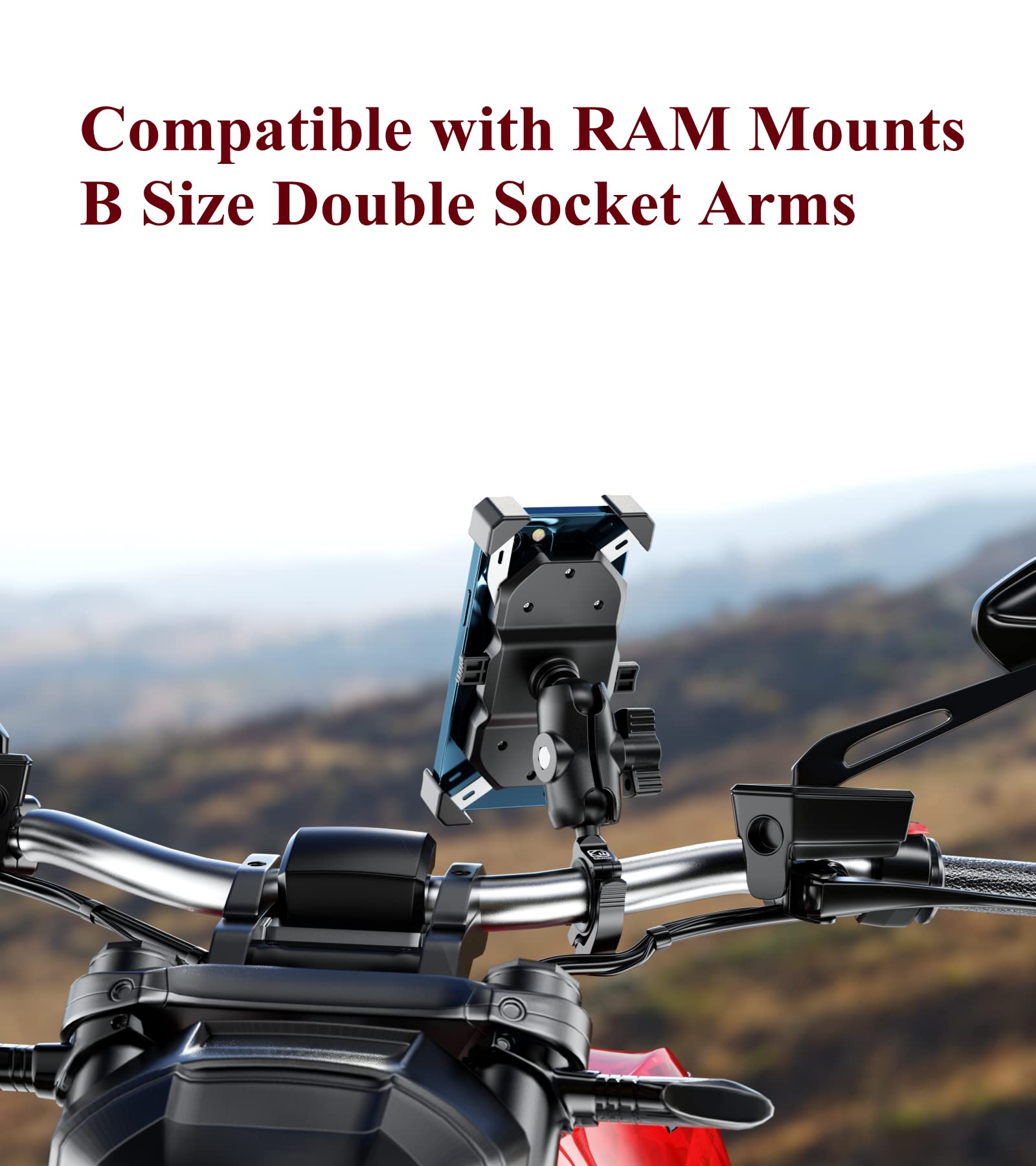 Brcovan Handlebar Clamp Mount With 1'' Tpu Ball Compatible With Ram Mounts Double Socket Arm Fit Rail 0.5'' 0.87'' 1'' 1.26'' Tool-Free Installation, Aluminum Material, Cnc Processing (Black)