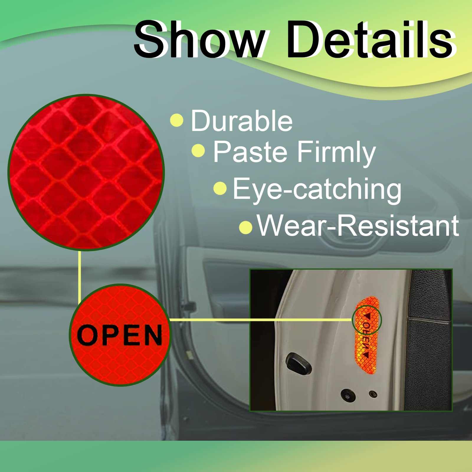 4Pcs Universal Car Door Open Prompt Warning Stickers, Anti-Collision Safety Reflective Decal Tape, Car Accessories Universal For Truck, Van, Suv, Night Conspicuity Safety Sign(Red)