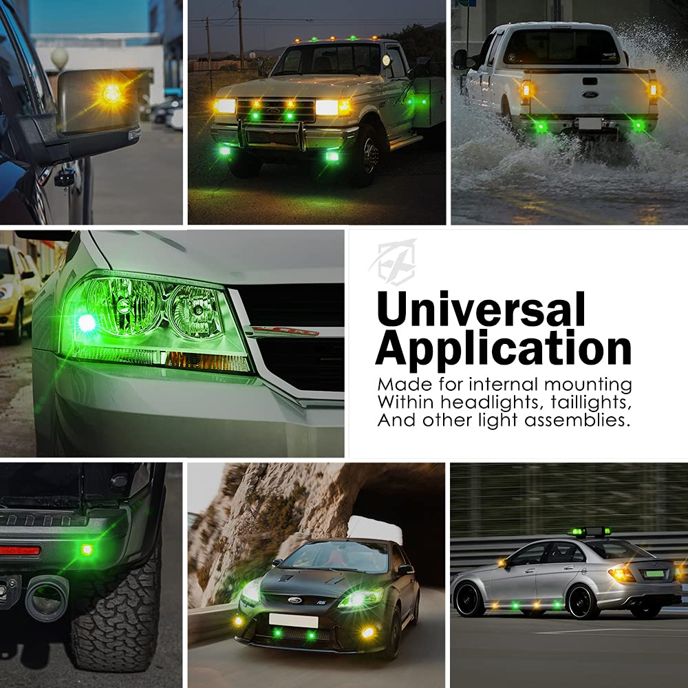 Xprite Amber Green Led Hideaway Strobe Lights Kit 20 Flashing Patterns W/Control Panel Headlights Taillights Fog Marker Light Mo