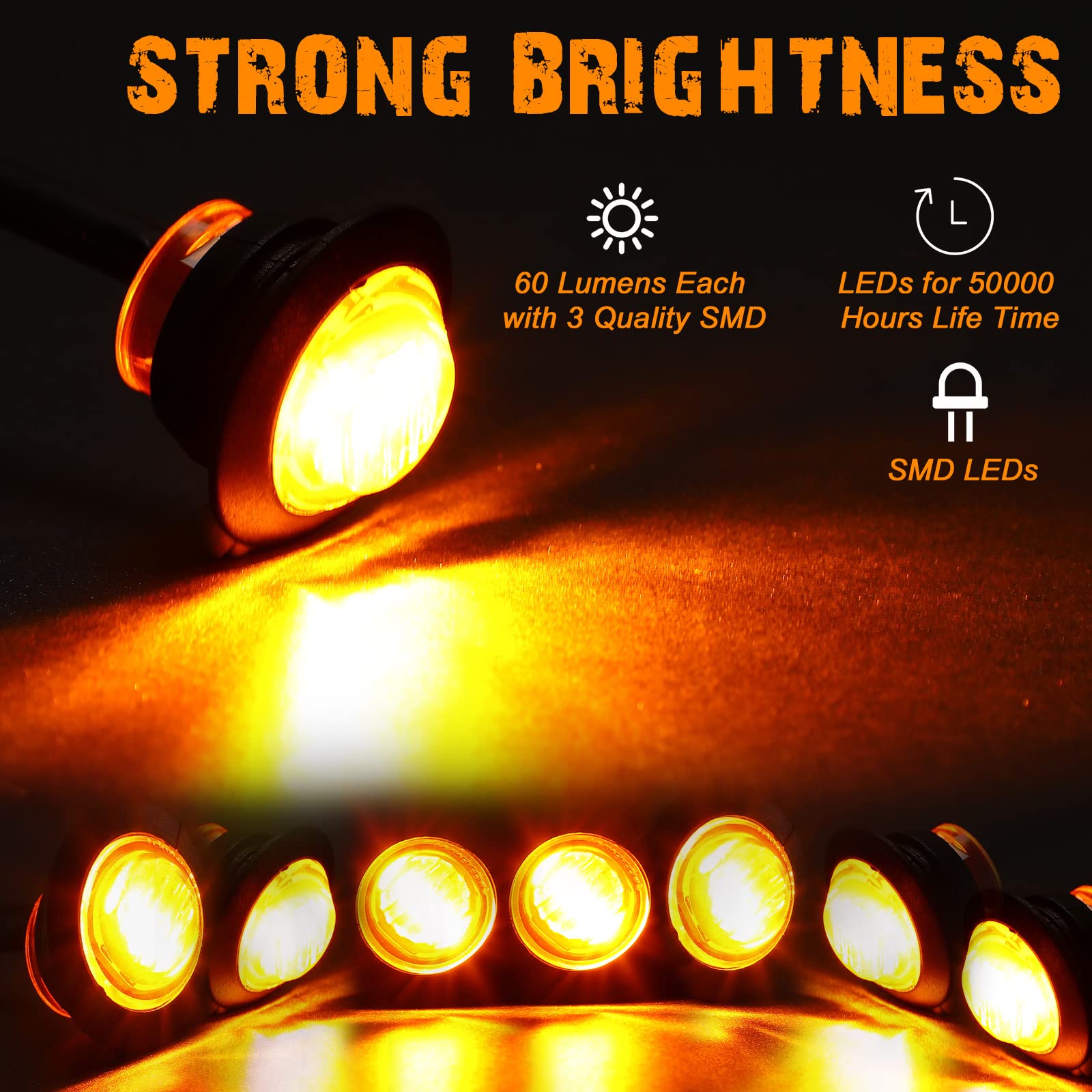 100 Pieces 3/4'' Round Led Side Marker Lights, 3 Leds Front Rear Side Indicator Lights Turn Signal Lights Ip68 Waterproof For Tr