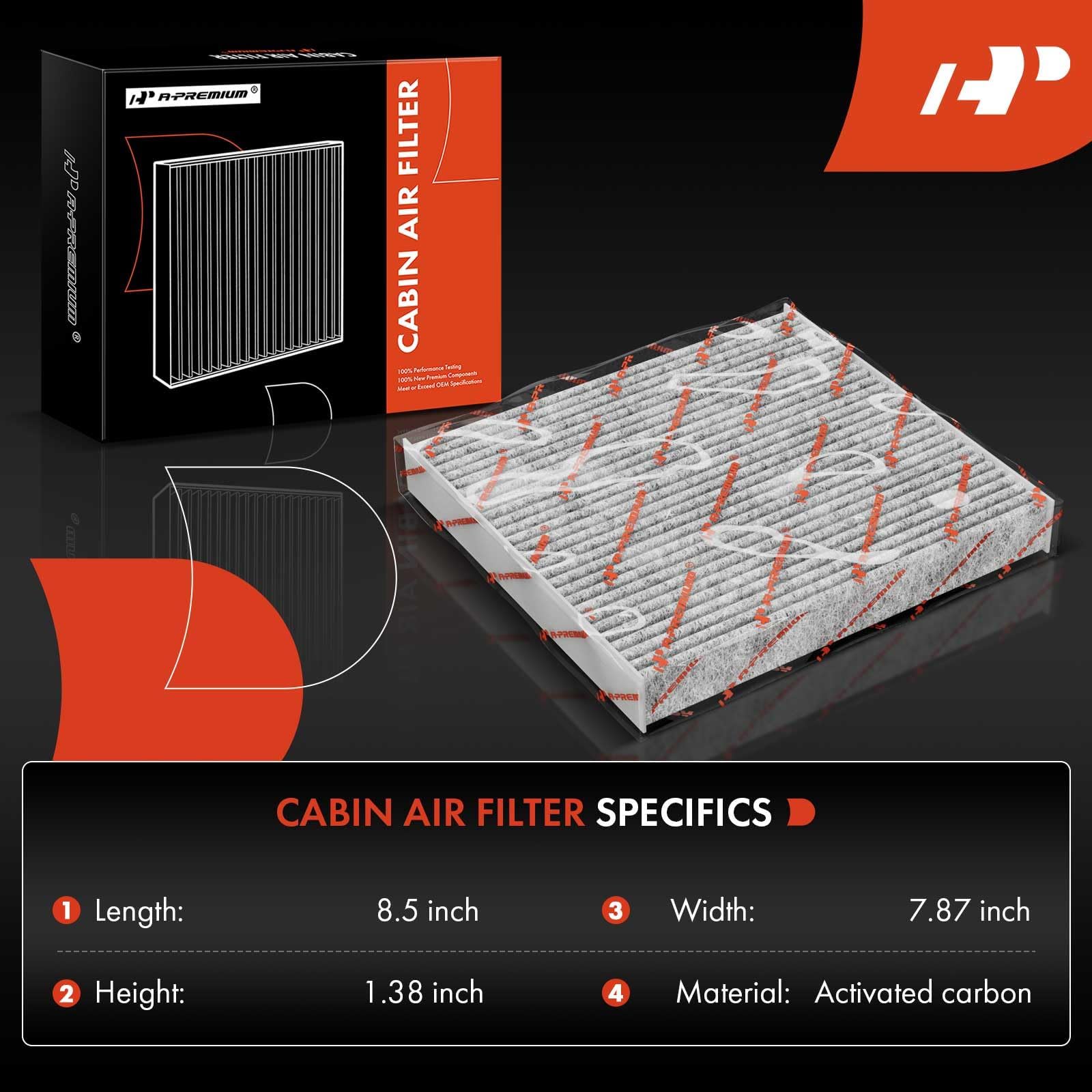 A-Premium Cabin Air Filter With Activated Carbon Compatible With Nissan Versa 2020-2023 1.6L, Kicks 2018-2023 1.6L, Replace# 278