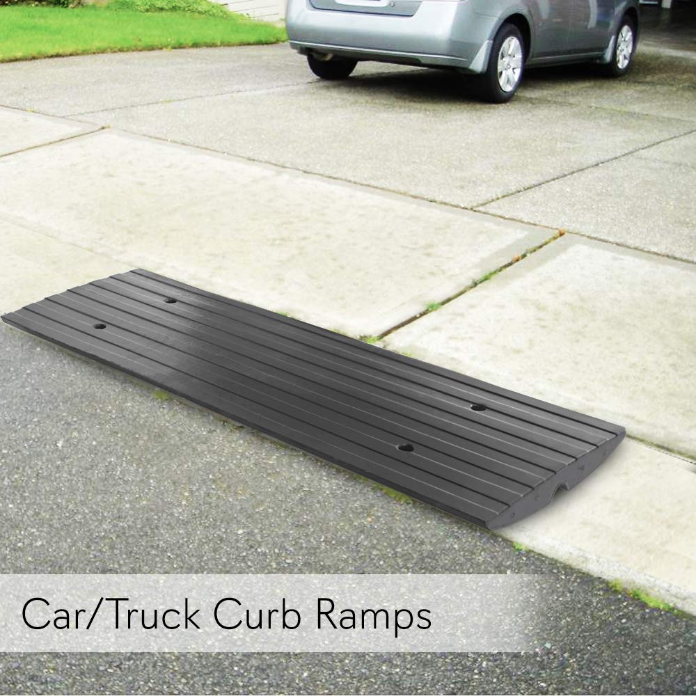 Pyle Car Driveway Adjustable Curb Ramps - 3 Pack Heavy Duty Rubber Threshold Ramp Kit Set -For Loading Dock, Garage, Sidewalk, T