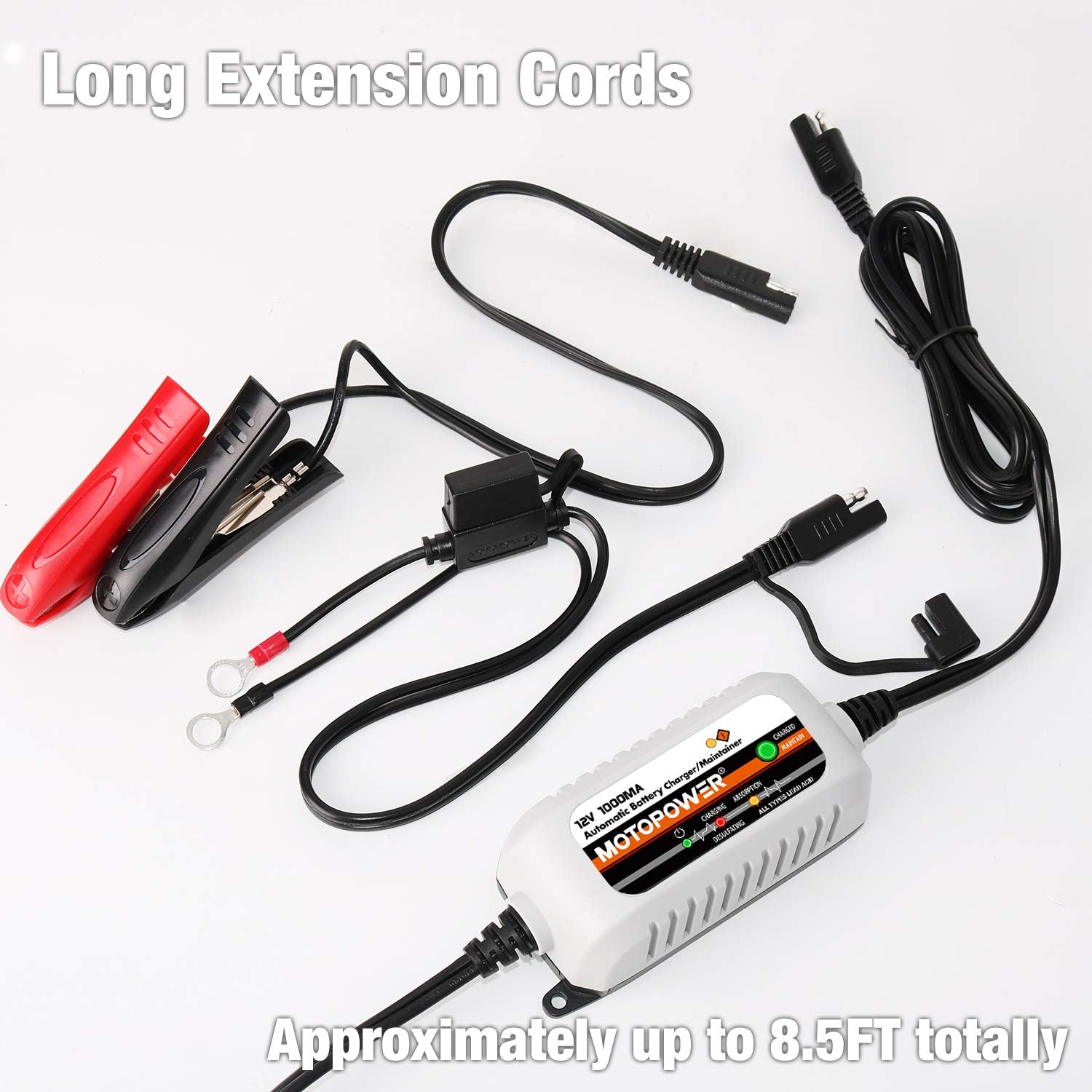 Motopower Mp00205B 12V 1000Ma Automatic Battery Charger, Battery Maintainer, Trickle Charger, And Battery Desulfator With Timer Protection - Grey