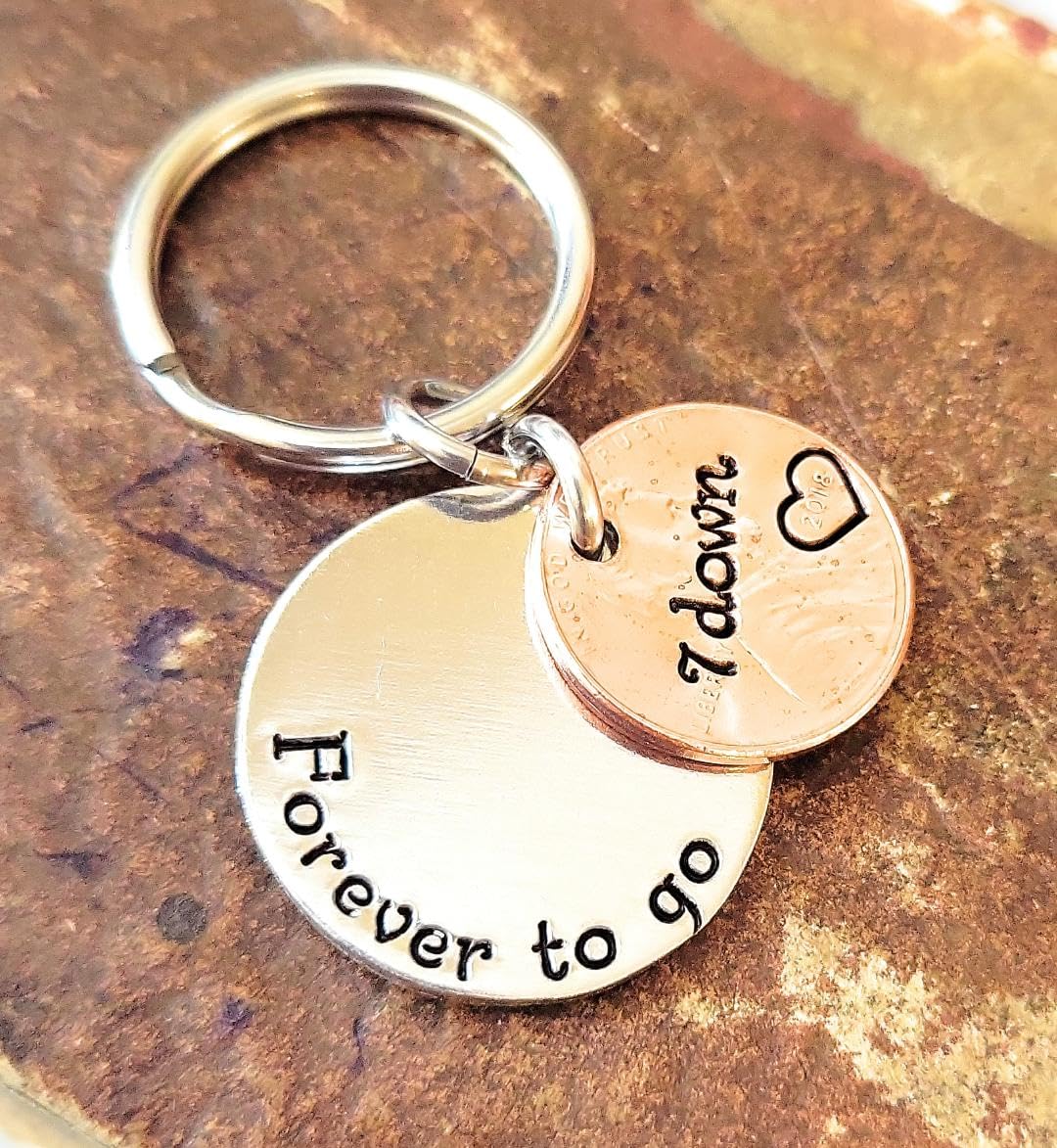 7 Year Anniversary, 7Th Anniversary Gift, Lucky 2018 Copper Penny Down Forever To Go Coin Key Chain, Copper Anniversary Gift