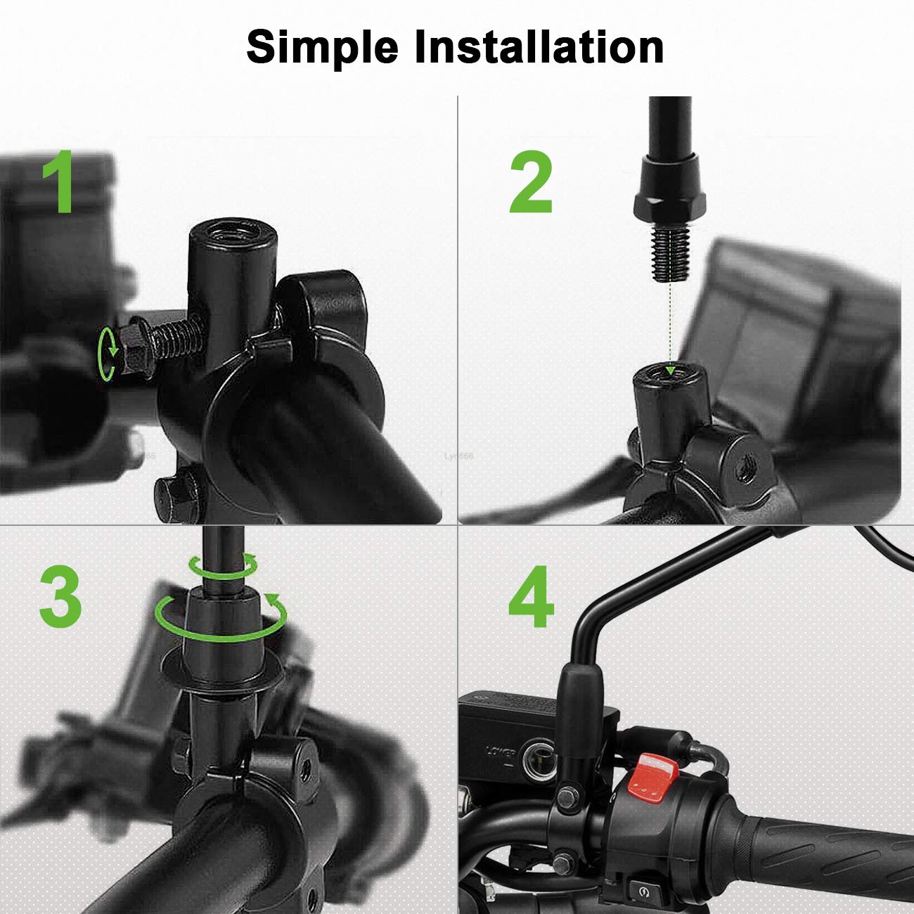Lyn666 Motorcycle 7/8'' Handlebar Mirror Mount Holder Clamp Adaptor 10Mm Thread For Motorcycles Atv Scooter Black(Pack Of 2)
