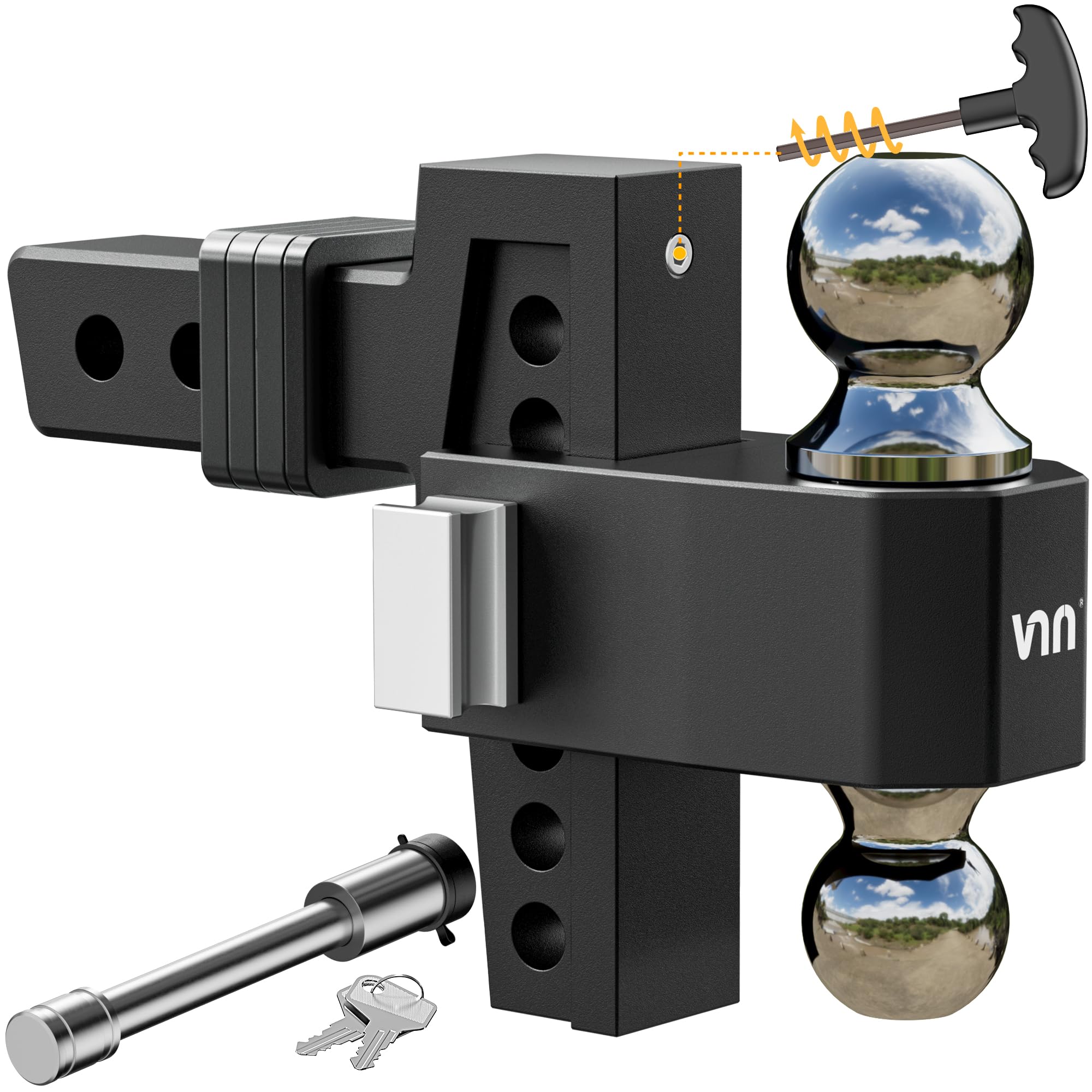 VNN Adjustable Drop Hitch, Dual-Ball(2'', 2-5/16'') Adjustable Hitch, Fits 2-Inch Receiver, 6 Inch Drop Hitch, 15,000 LBS GTW-Tr