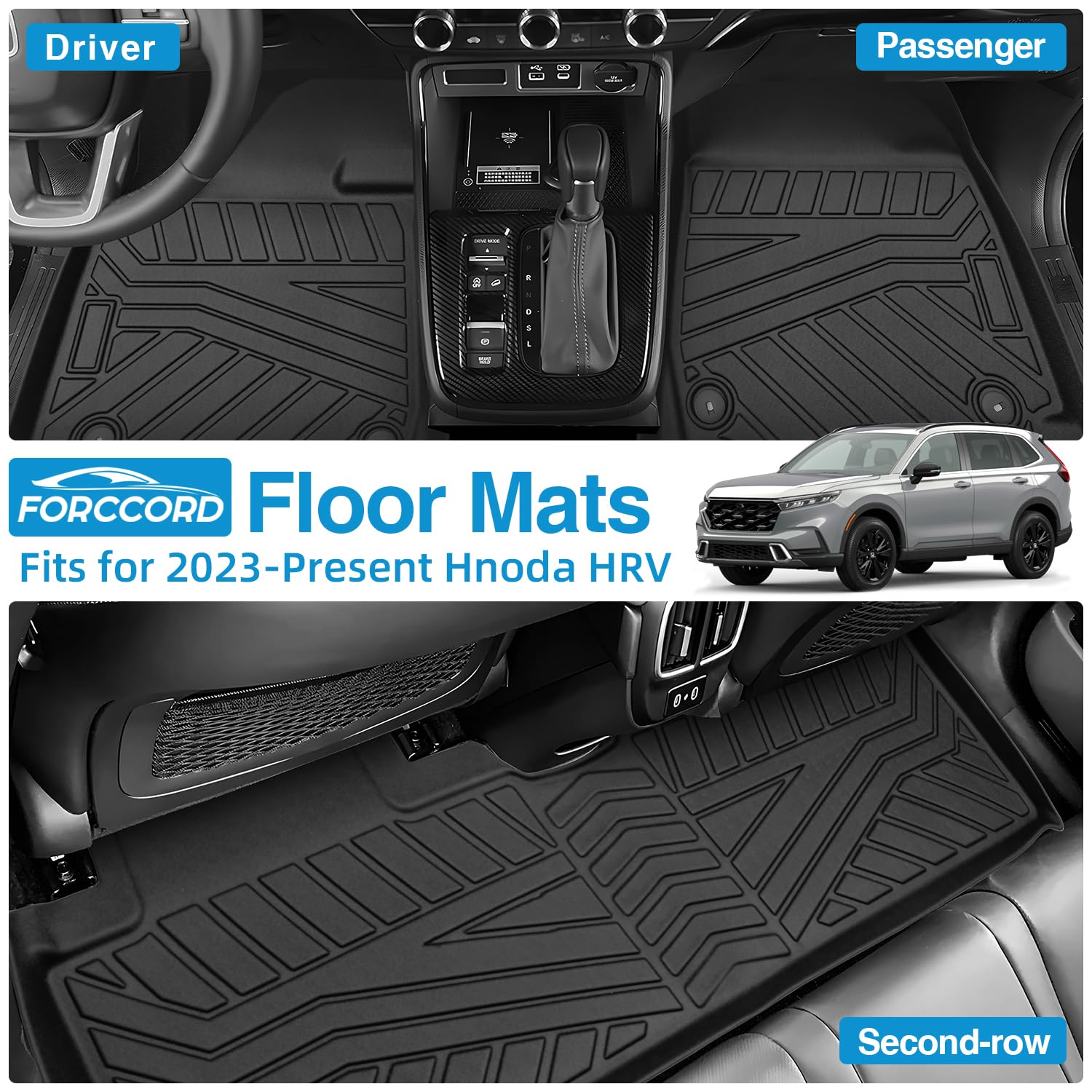 Forccord Custom Fit For Floor Mats Honda Hrv 2023 2024 2025 All Weather Protection Tpe Black Heavy Duty Non-Slip Waterproof 3D C
