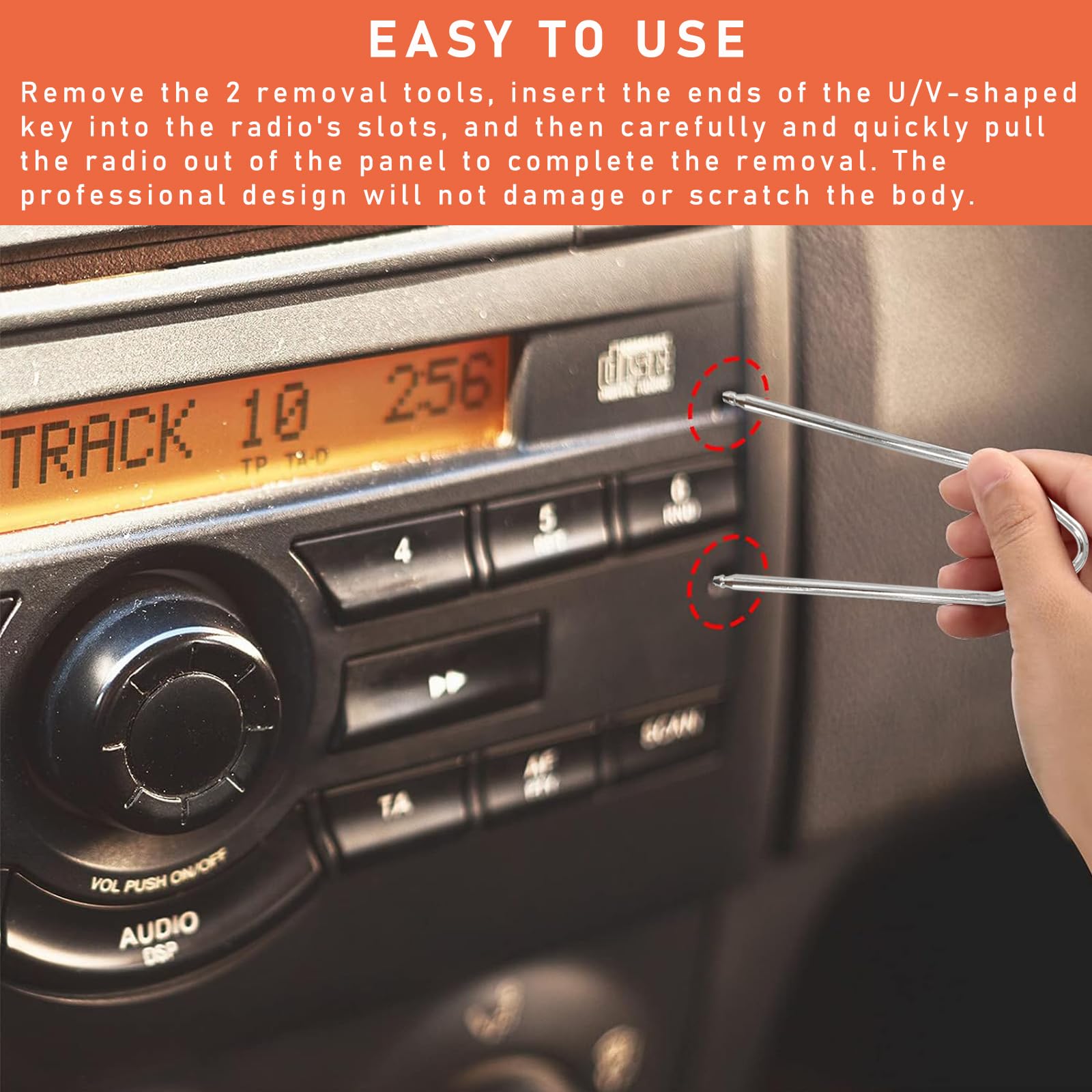 Dickno 2 Pcs Car Radio Removal Pry Tool, U/V-Shaped Stainless Steel Auto Stereo Release Tool Kit, Universal Radio Remover For Di