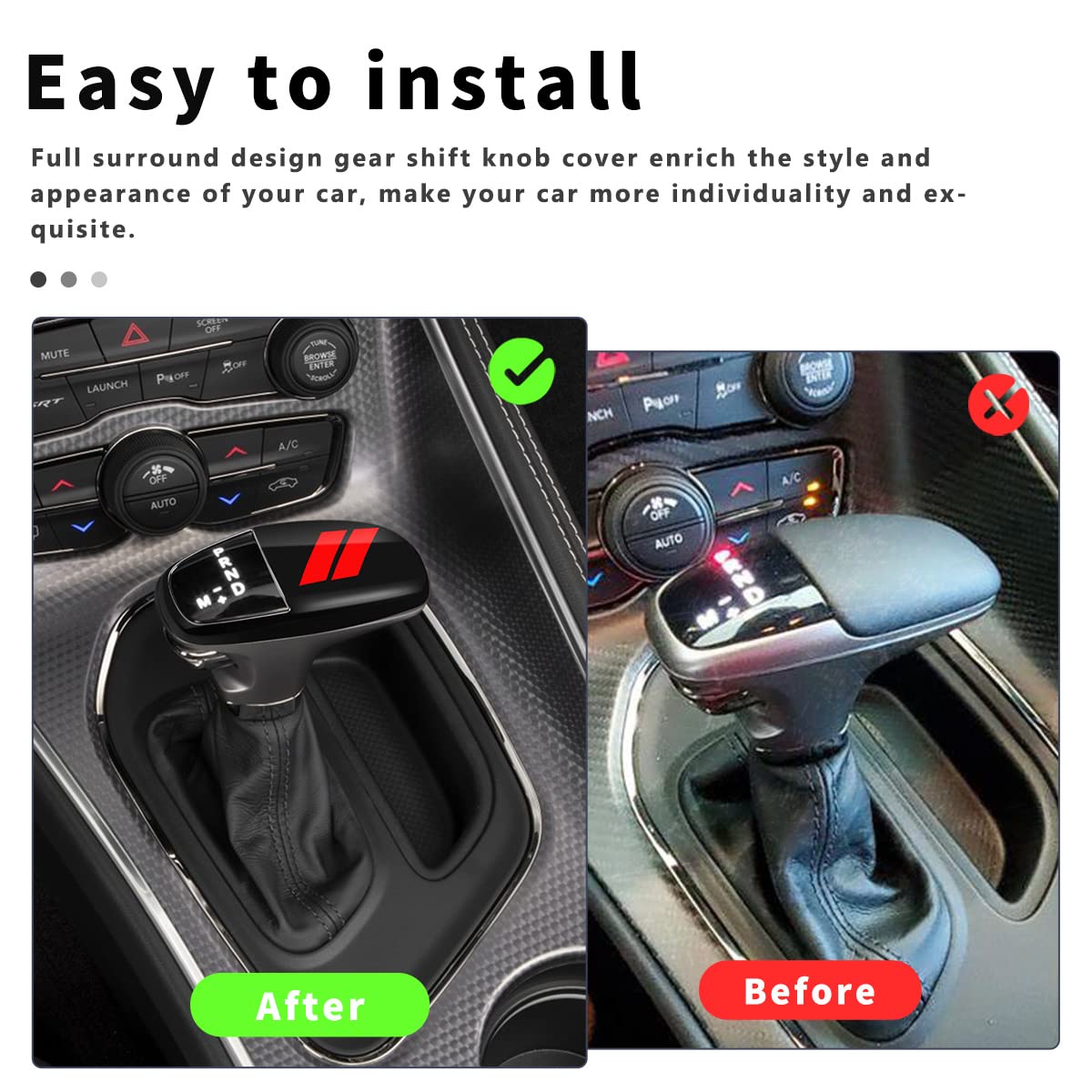Auovo Gear Shift Knob Cover Trim For Charger Accessories Challenger 2015-2023 / Durango 2016-2024 (Black-Red)
