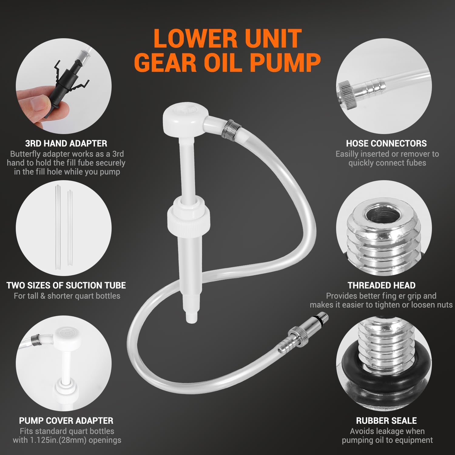 Lozagu Lower Unit Gear Oil Pump For Standard Quart Bottles - 10Cc Per Pump Stroke, Transmission Fluid Pump Includes 3/8 Inch Met