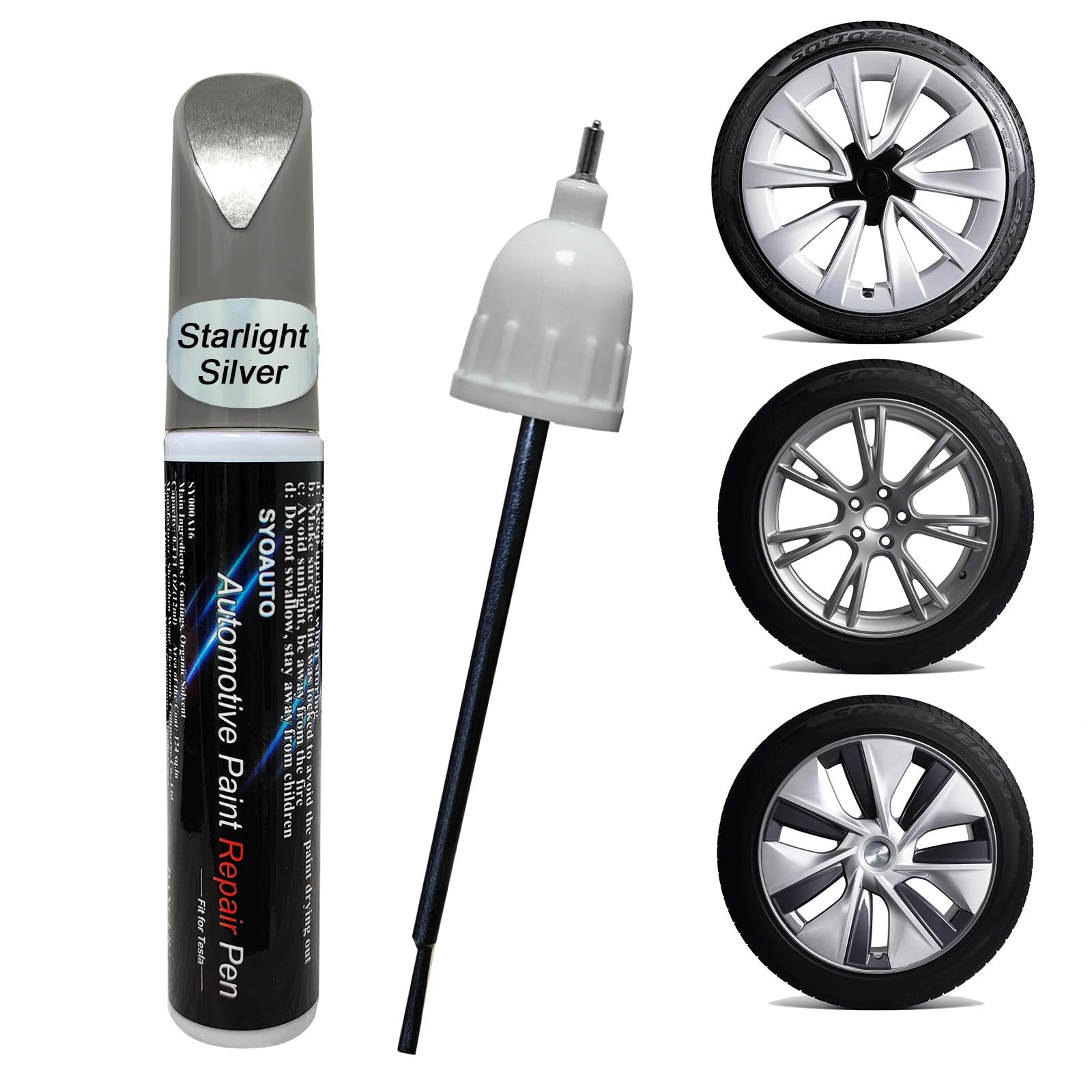 Syoauto Starlight Silver Rim Touch Up Paint For Tesla Model Y 19'' Gemini/Model 3 19'' Sport Wheel Touch Up Paint Pen Tip And Br